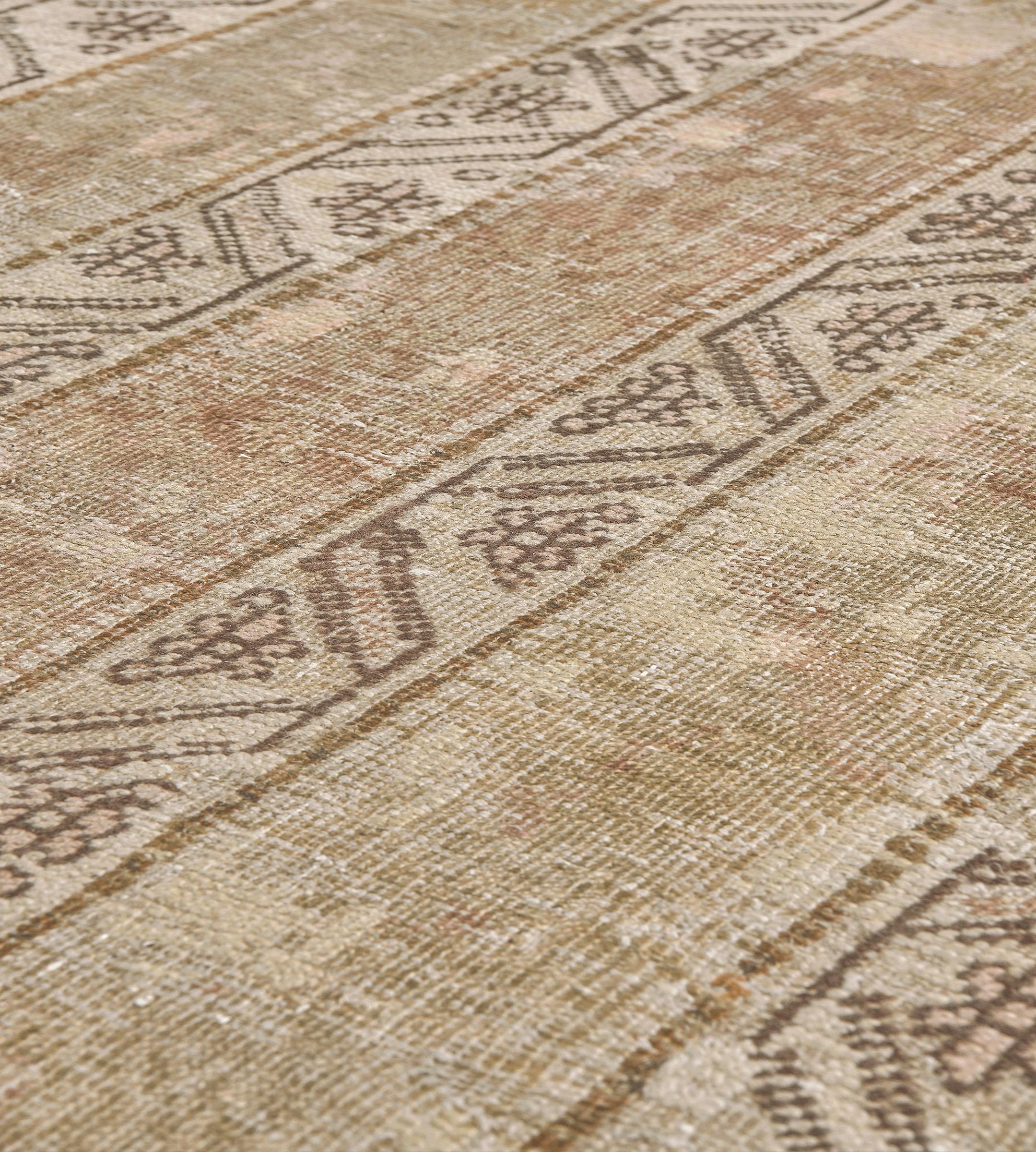 XIXe siècle Chemin de table antique en laine à rayures florales Camel-Brown en vente