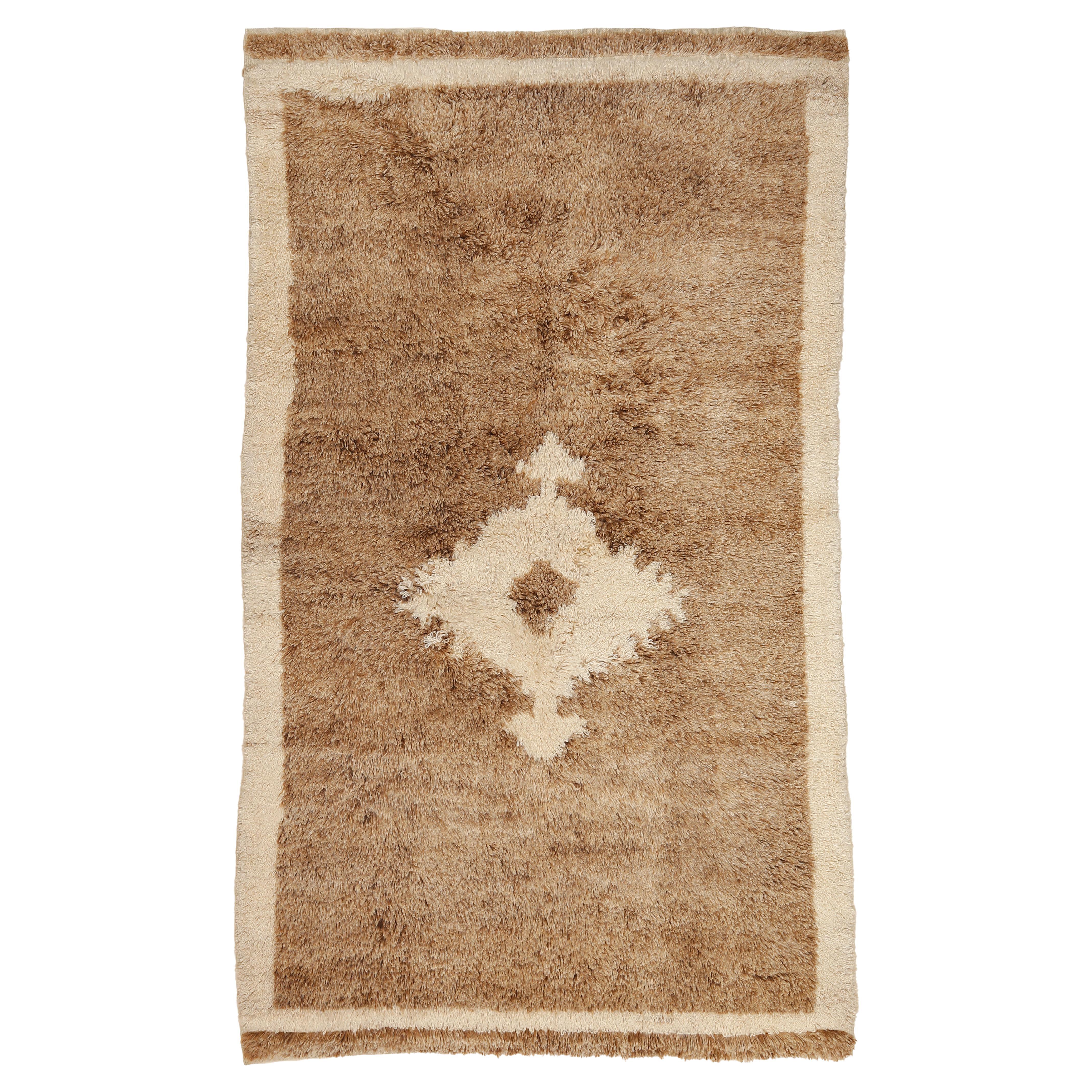 Antique Camel Ground Angora Tulu Rug with Archaic Medallion For Sale