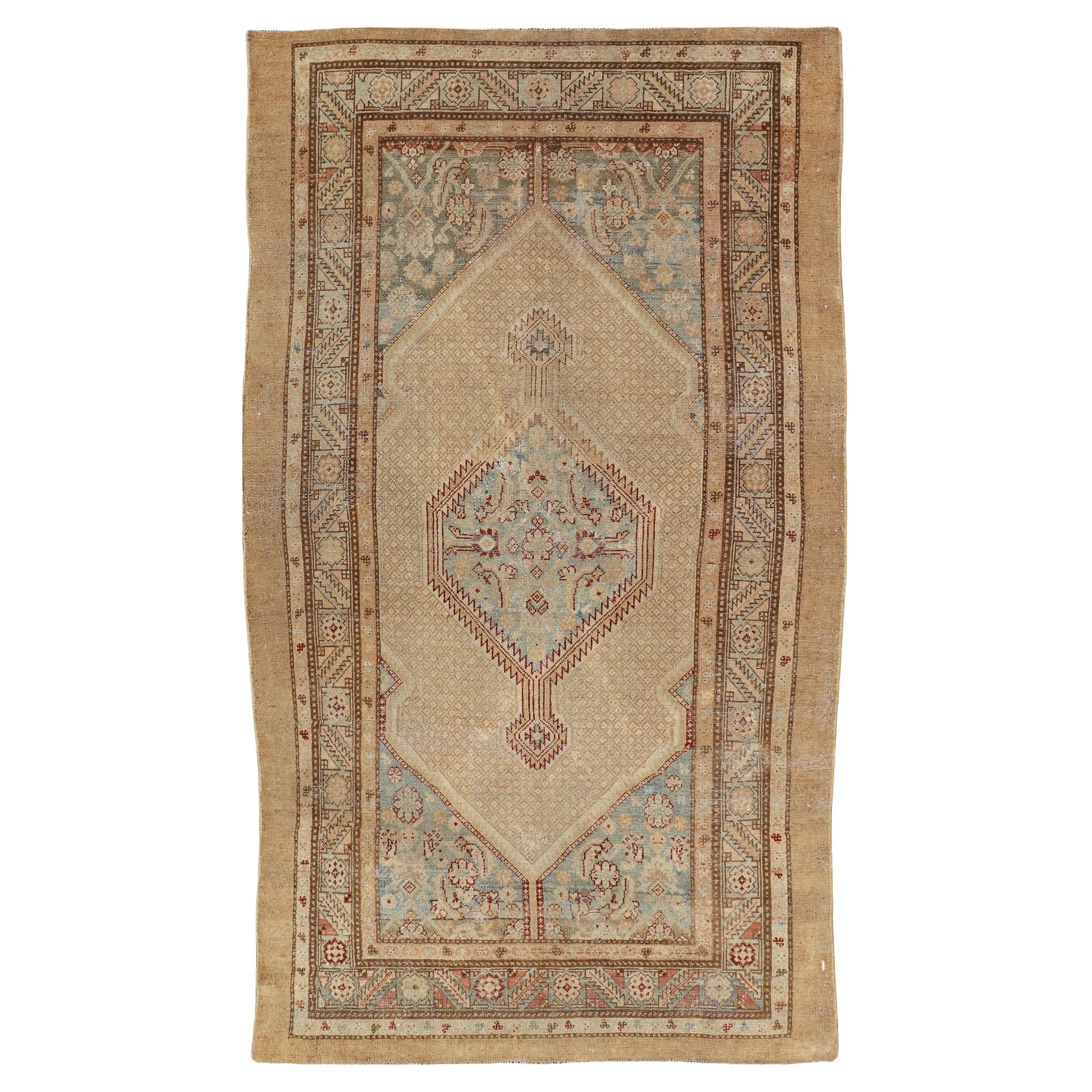Antique Camel Hair Persian Tribal Serab Rug with Medallion Design 4'6 x 8'1