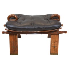Vintage Camel Saddle Stool Foot Rest Mahogany Inlay