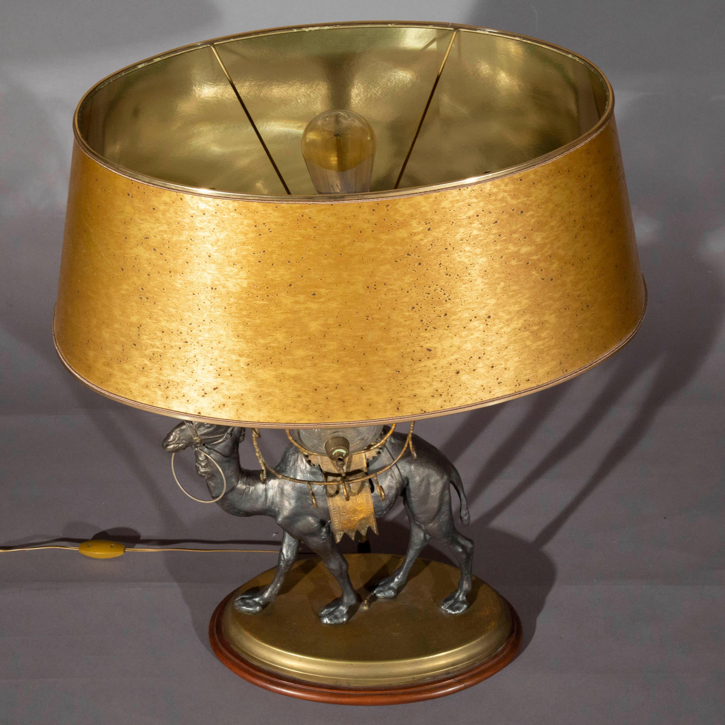Antique Camel Table Lamp with Gilded Shade, 19th Century In Good Condition In Richmond, London