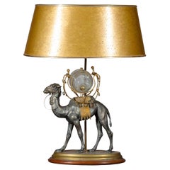 Antique Camel Table Lamp with Gilded Shade, 19th Century