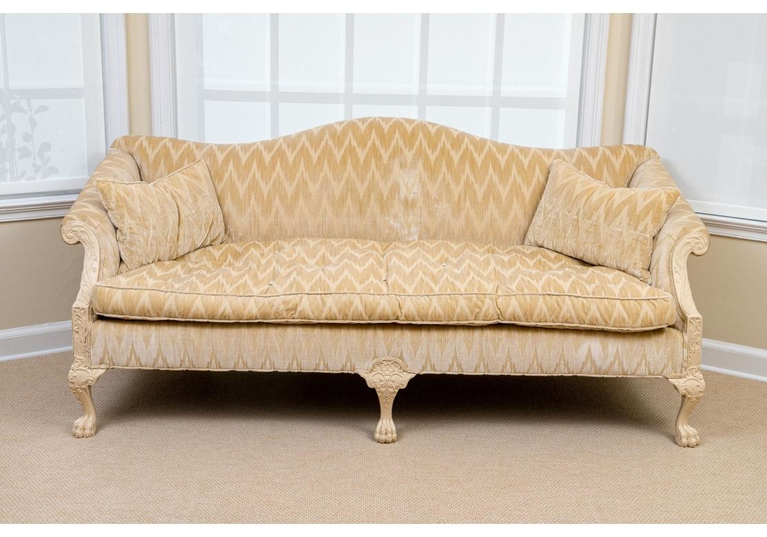 Georgian Antique Camelback Sofa With Carved Hairy Paw Feet For Sale
