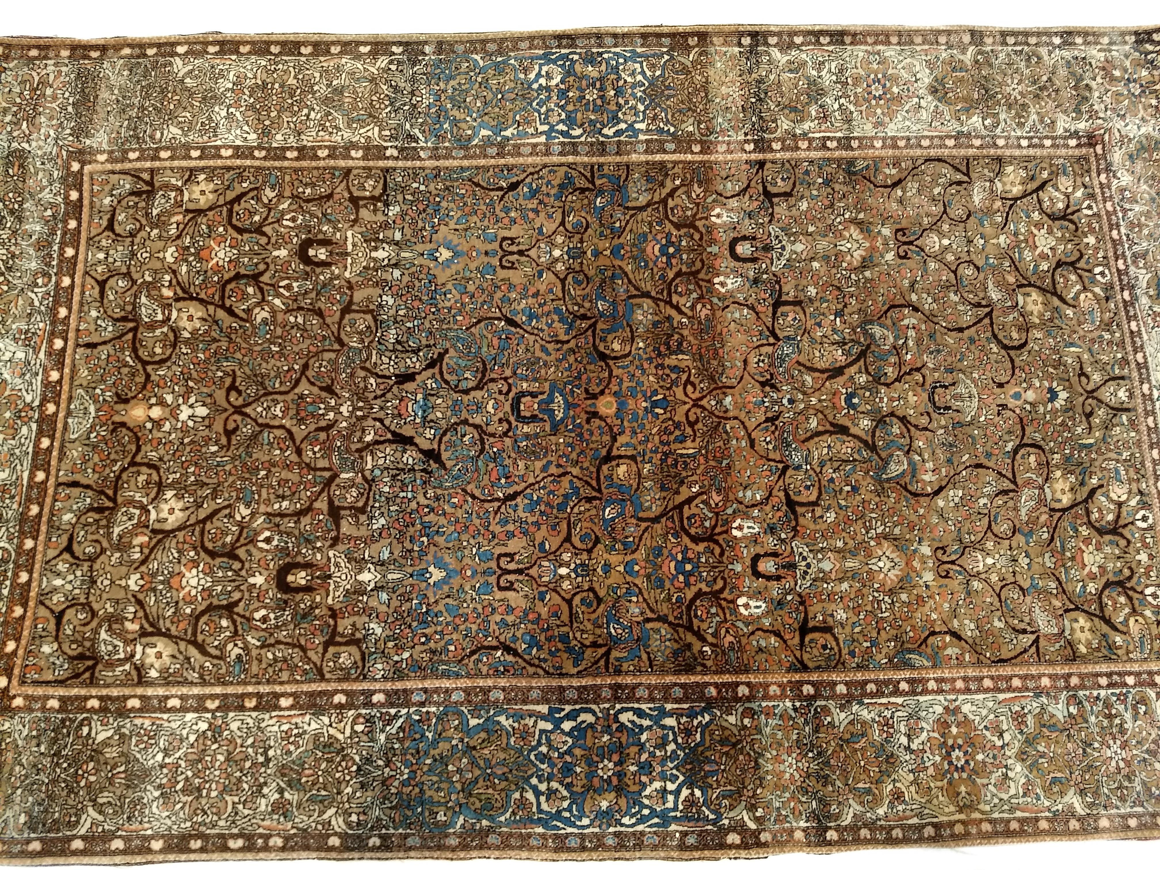 Vintage Persian Farahan with Allover Botanical Pattern in Camelhair, Ivory Color For Sale 5