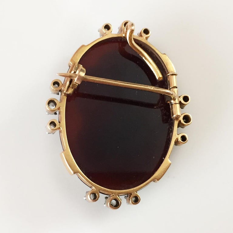 Broche Ancienne Camée Onyx Sertie Or Jaune 18 Carats - Pendentif - Longueur 1,3 Pouce - Occasion
