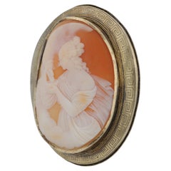 Antique Cameo Brooch in 14K Yellow Gold and Silver Finely Carved