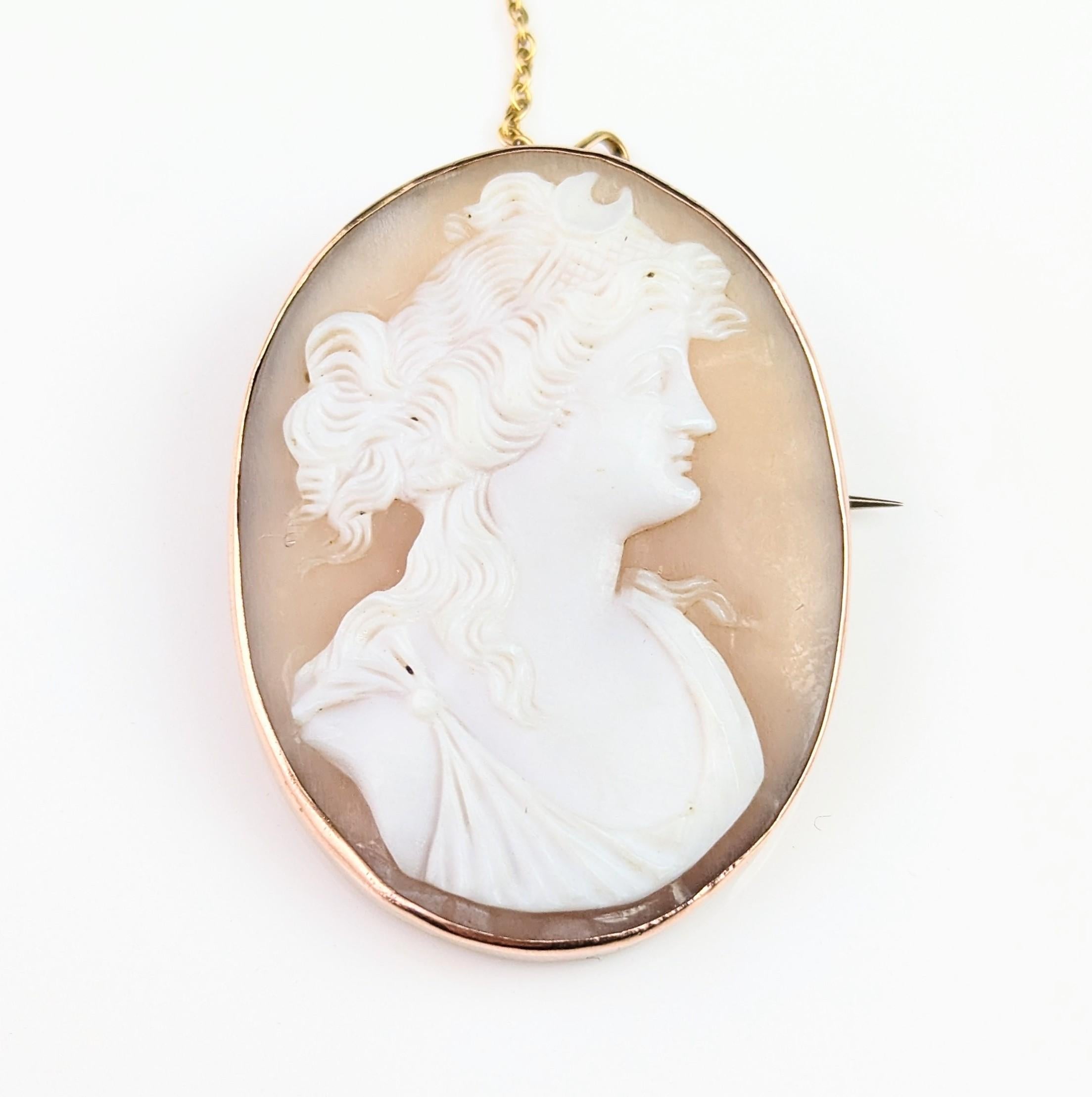 Antique Cameo brooch, Nyx goddess, 9k rose gold  For Sale 4