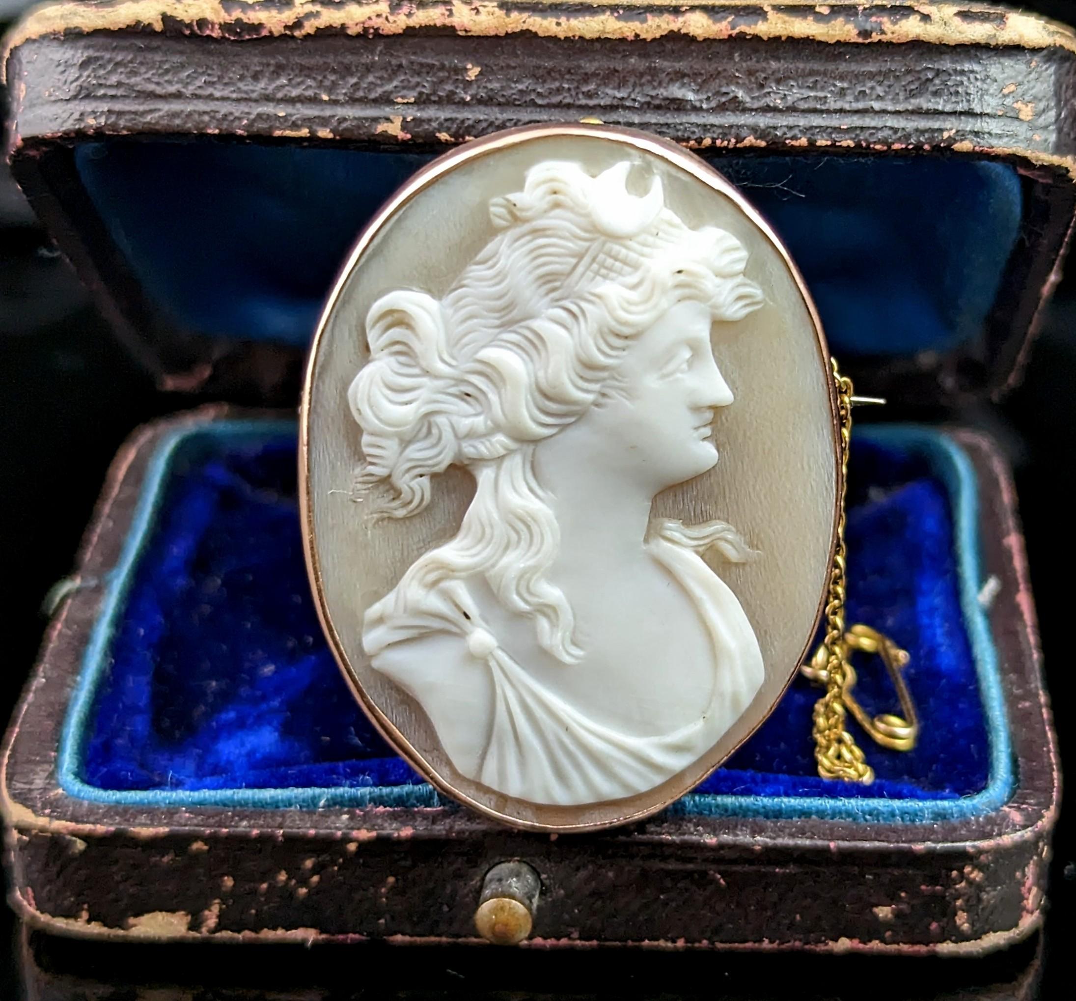 Antique Cameo brooch, Nyx goddess, 9k rose gold  For Sale 5
