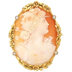 Antique Cameo Brooch with Seed Pearl Accents in 18 Karat