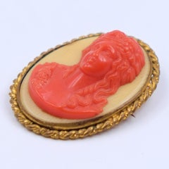 Antique Cameo Faux Coral Brooch 1910