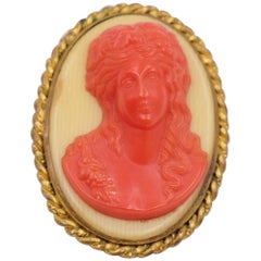 Antique Cameo Faux Coral Brooch 1910