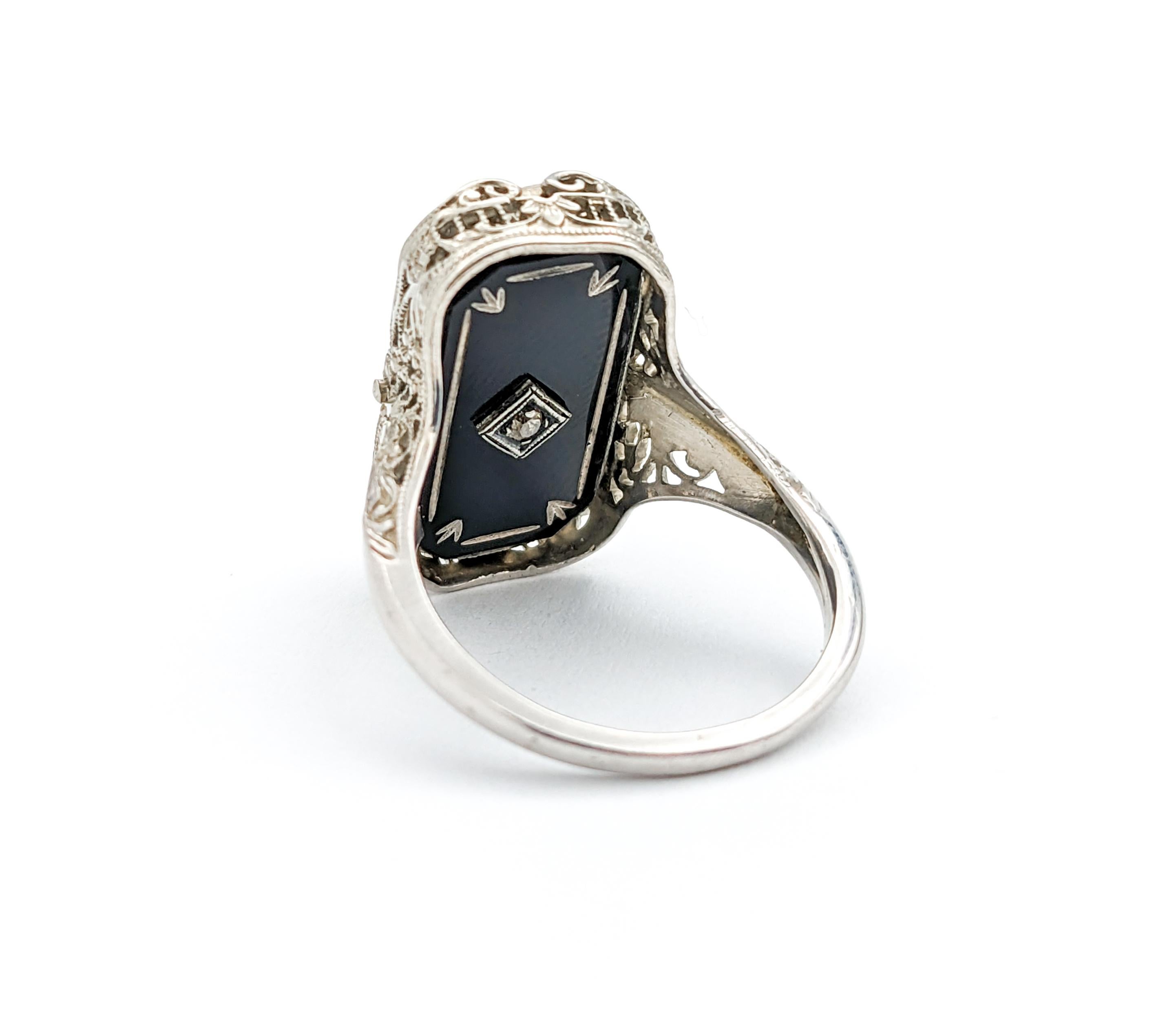 Antique Cameo Habille Diamond & Onyx Flip Ring In White Gold For Sale 4