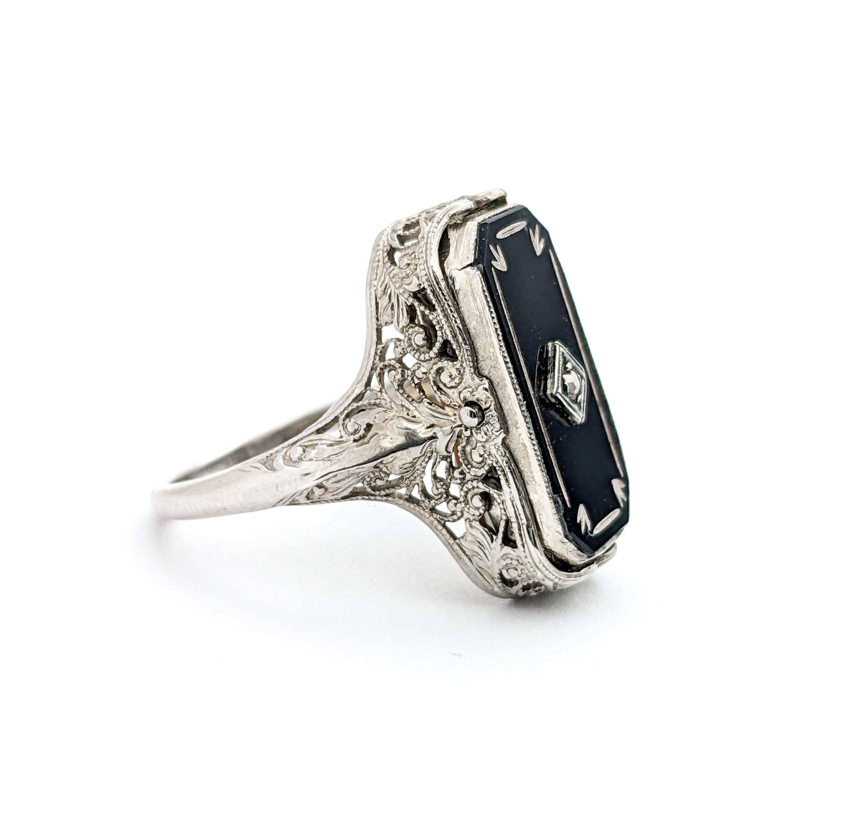Antique Cameo Habille Diamond & Onyx Flip Ring In White Gold 5