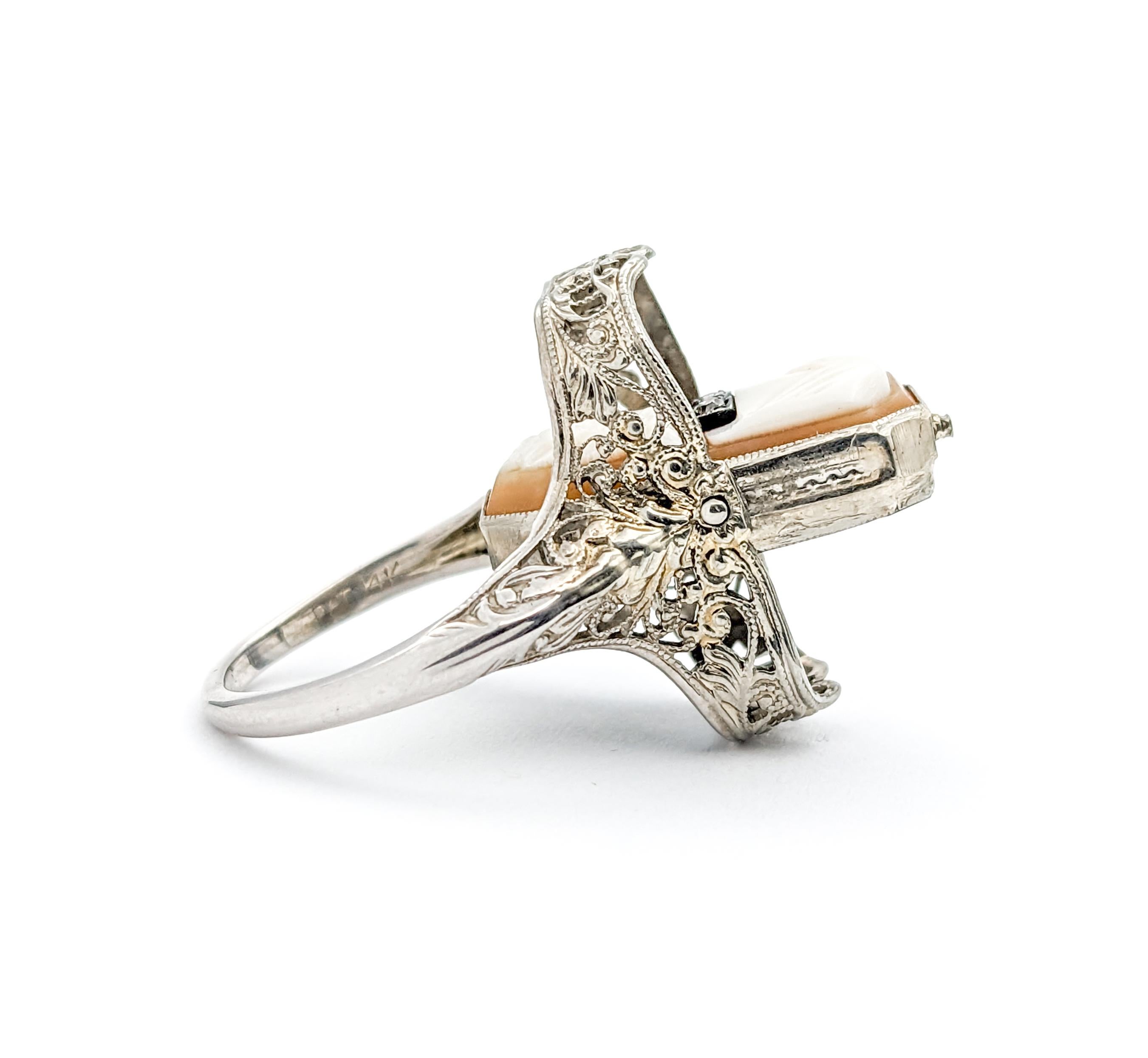 Antiker Cameo Habille Flip-Ring aus Weißgold mit Diamanten und Onyx im Zustand „Hervorragend“ im Angebot in Bloomington, MN