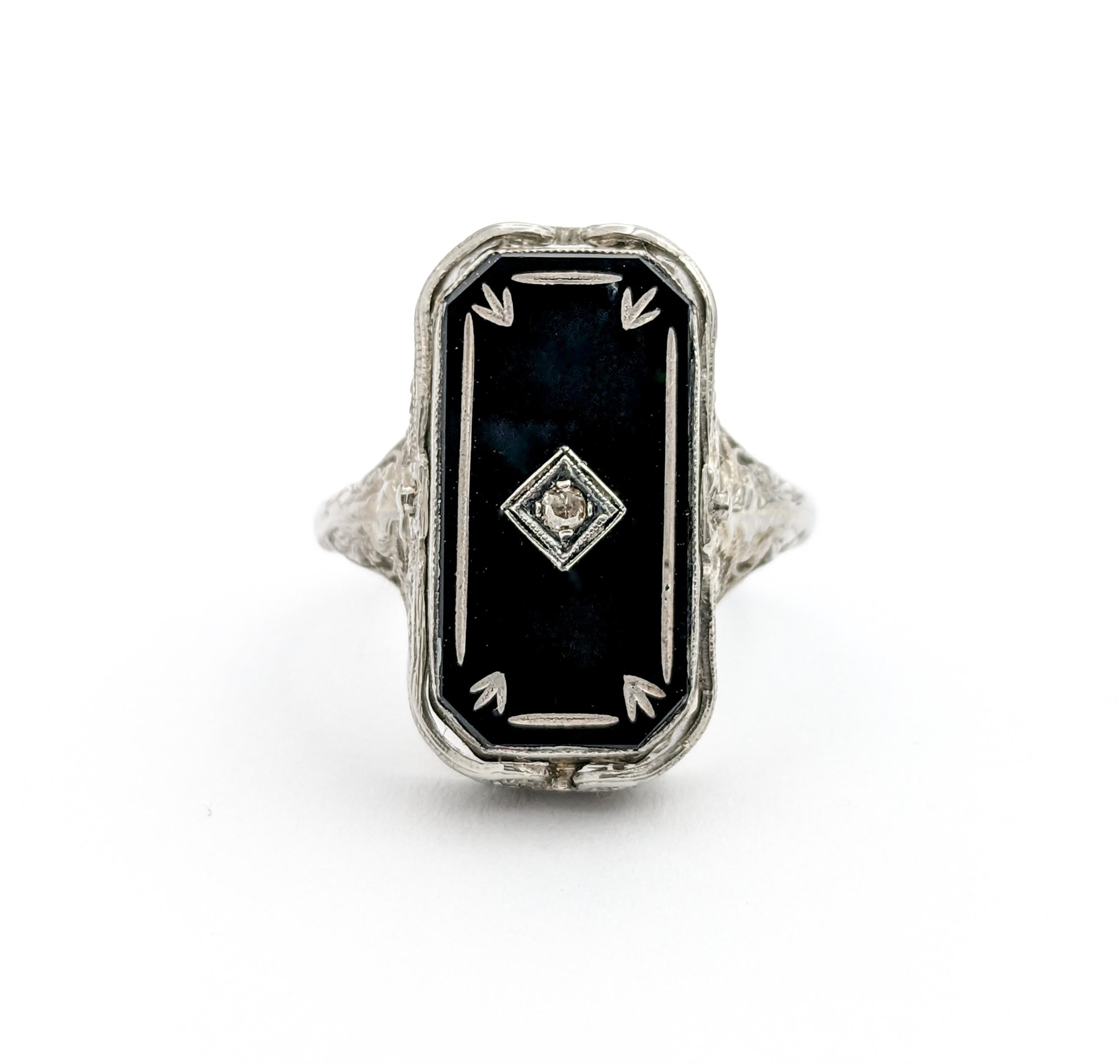 Antique Cameo Habille Diamond & Onyx Flip Ring In White Gold For Sale 1