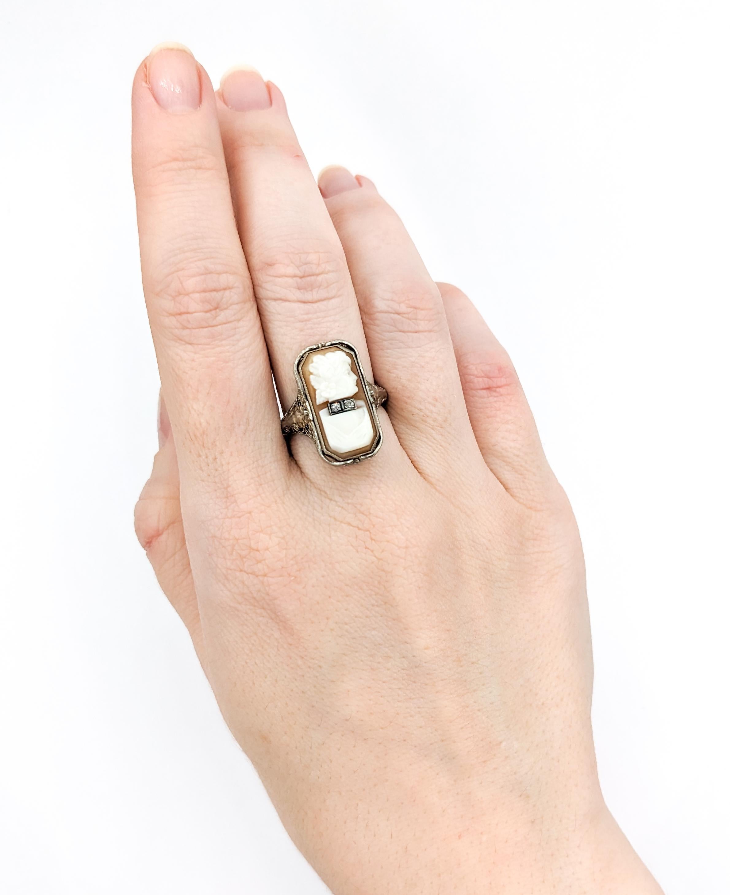 Antique Cameo Habille Diamond & Onyx Flip Ring In White Gold 2