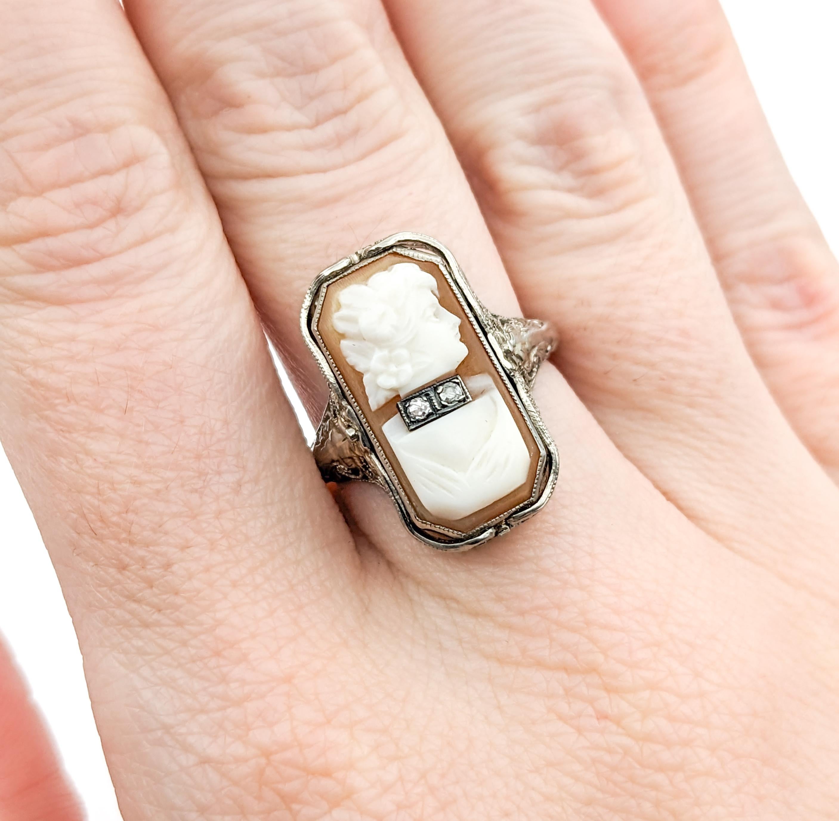 Antique Cameo Habille Diamond & Onyx Flip Ring In White Gold 3
