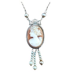 Antique Cameo Necklace in 14K White Gold