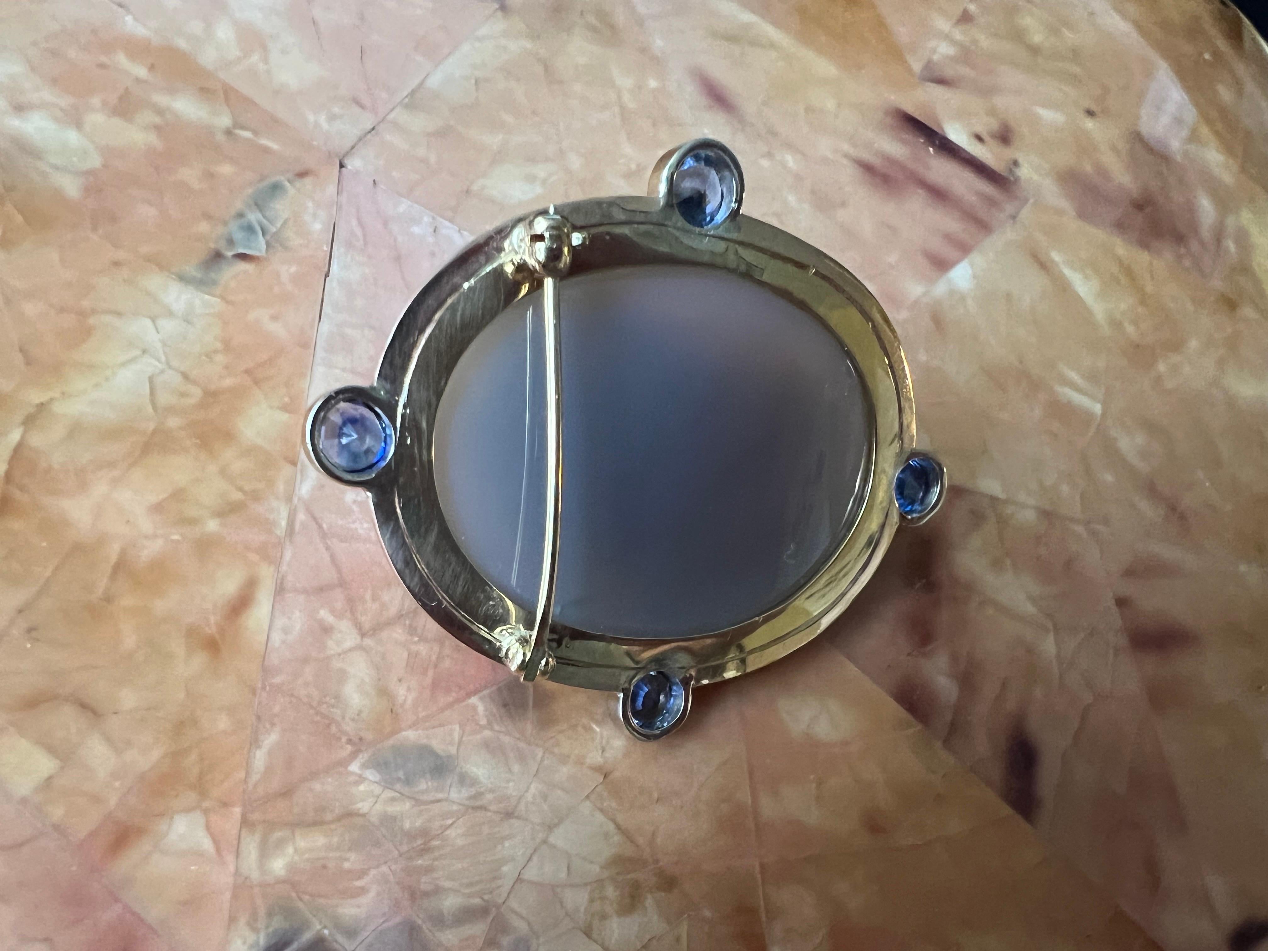 Antique Cameo of a Woman Pin 18k Yellow, White and Rose Gold 2.5ct of Sapphires For Sale 5