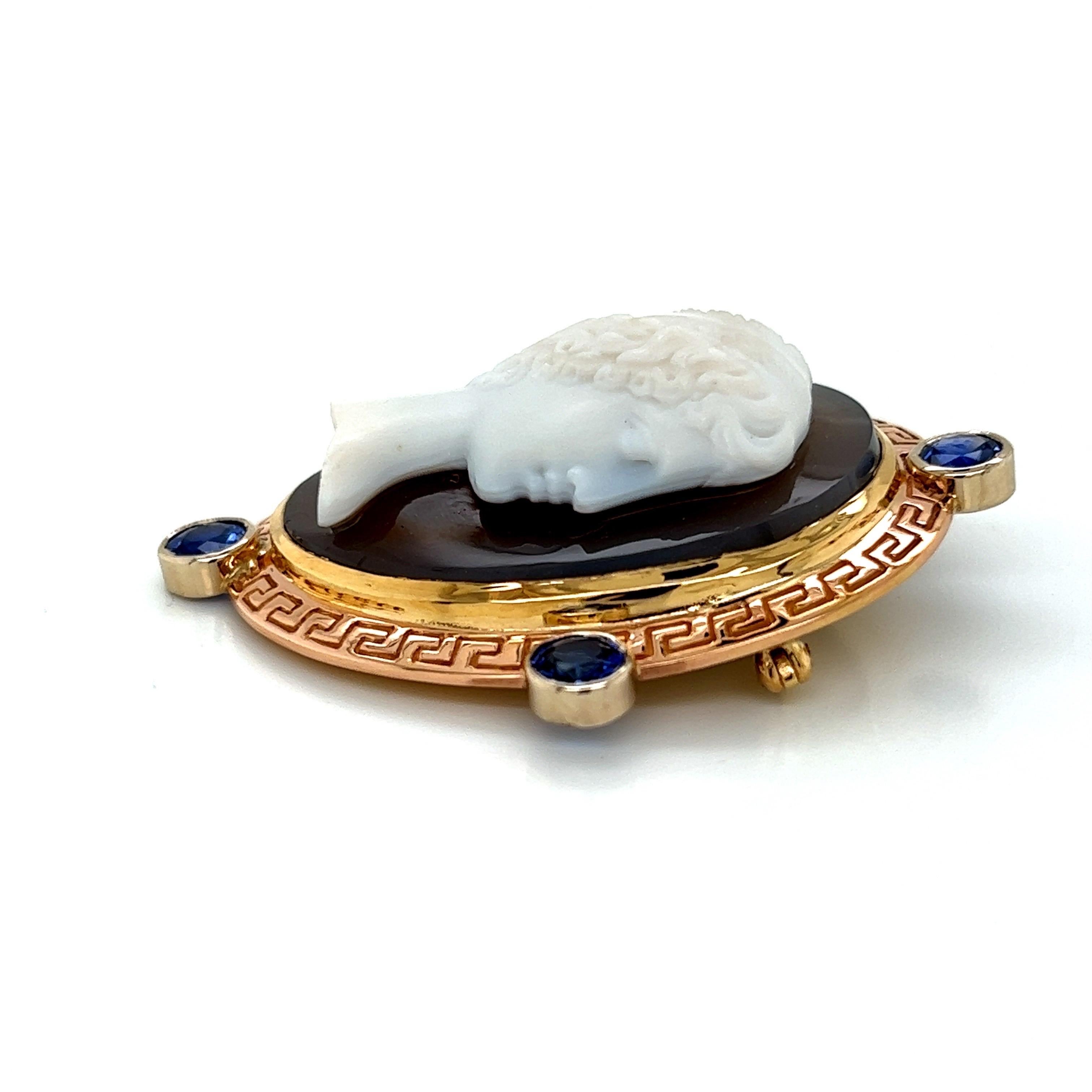 Antique Cameo of a Woman Pin 18k Yellow, White and Rose Gold 2.5ct of Sapphires In New Condition For Sale In New York, NY