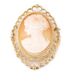 Antique Cameo Pin and Pendant with Heart Bezel in 14k Yellow Gold