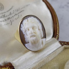 Antique Cameo Ring with Classical Male Head in Slight Profile, Yellow Gold