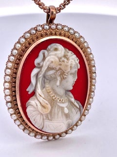 Antique Cameo set Earrings Pendant 14K Rose Gold
