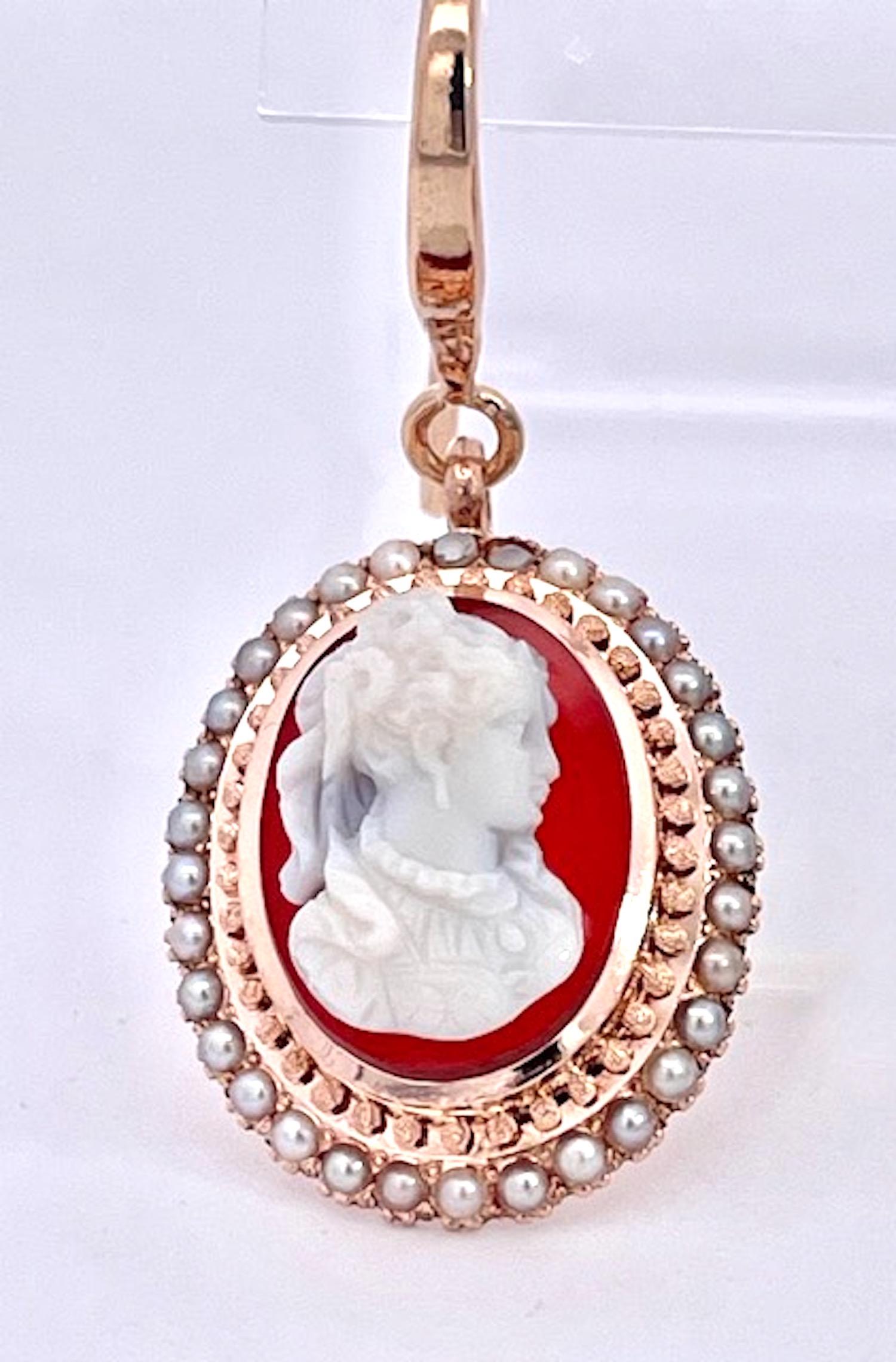 Antique Cameo set Earrings Pendant 14K Rose Gold In Good Condition For Sale In North Hollywood, CA