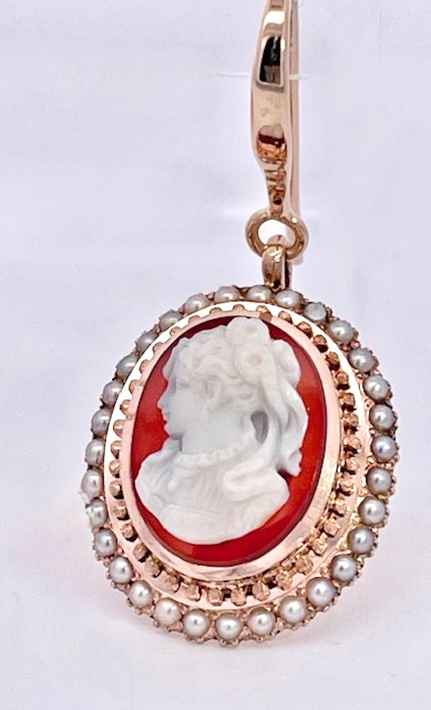 Women's Antique Cameo set Earrings Pendant 14K Rose Gold For Sale