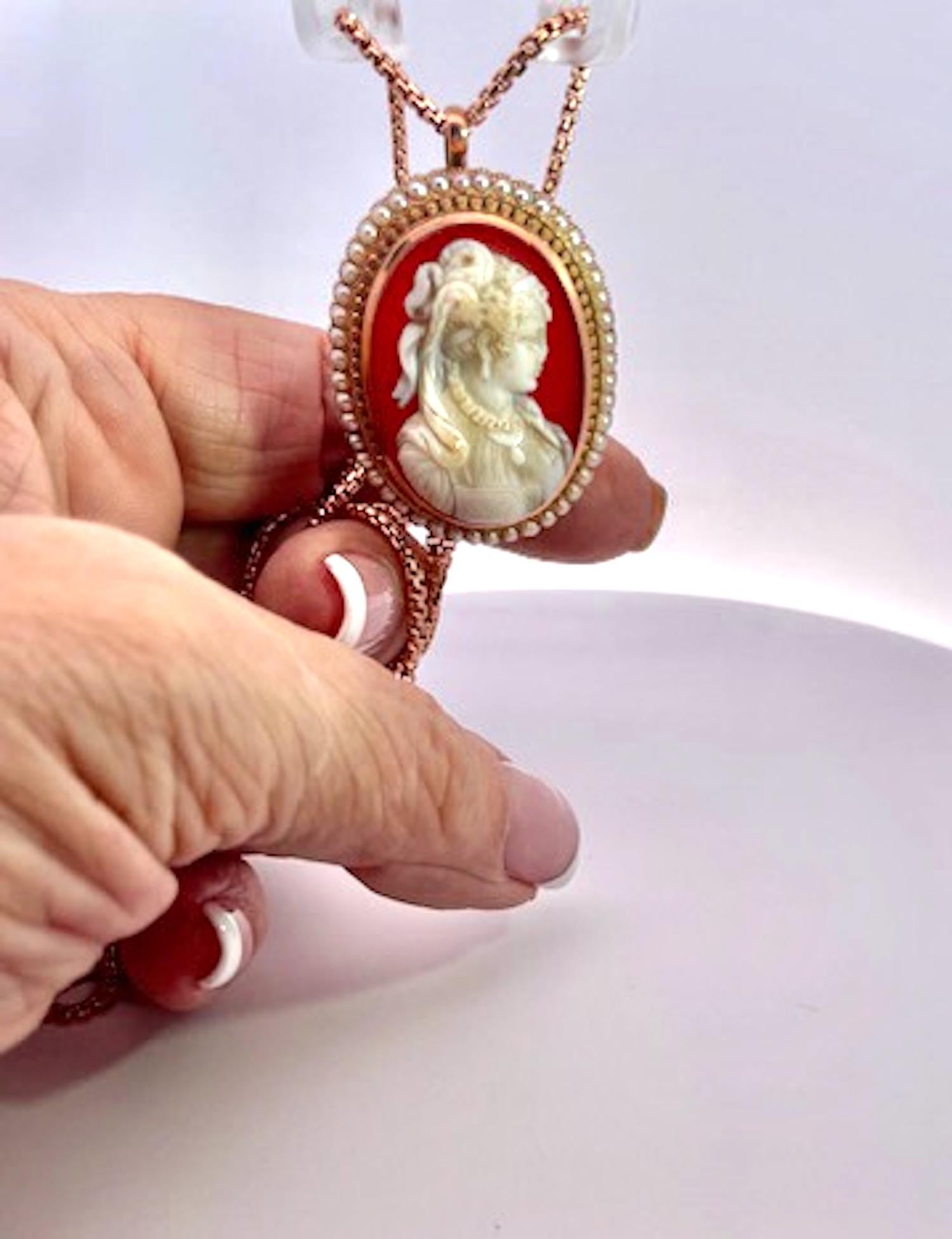 Antique Cameo set Earrings Pendant 14K Rose Gold For Sale 2