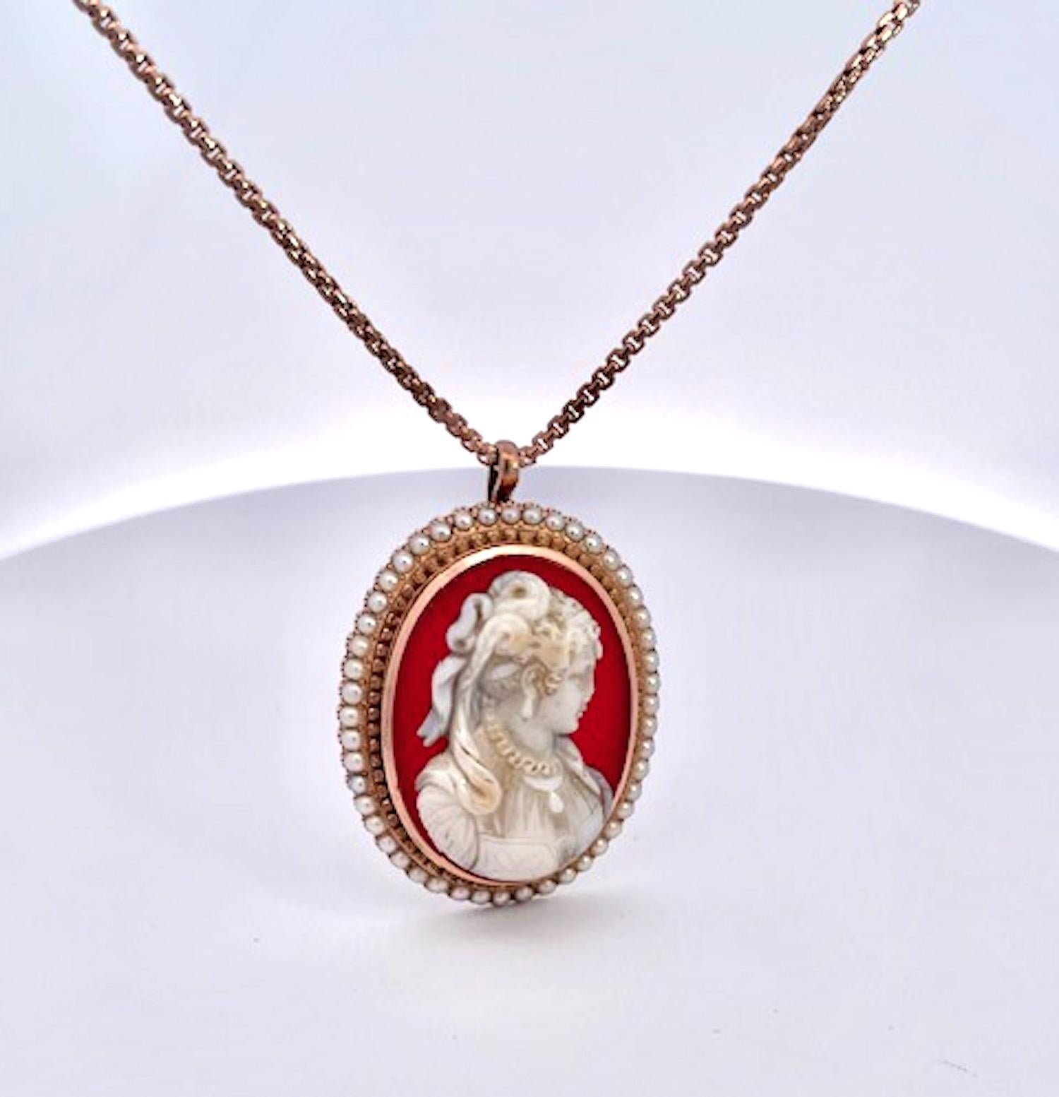 Antique Cameo set Earrings Pendant 14K Rose Gold For Sale 3