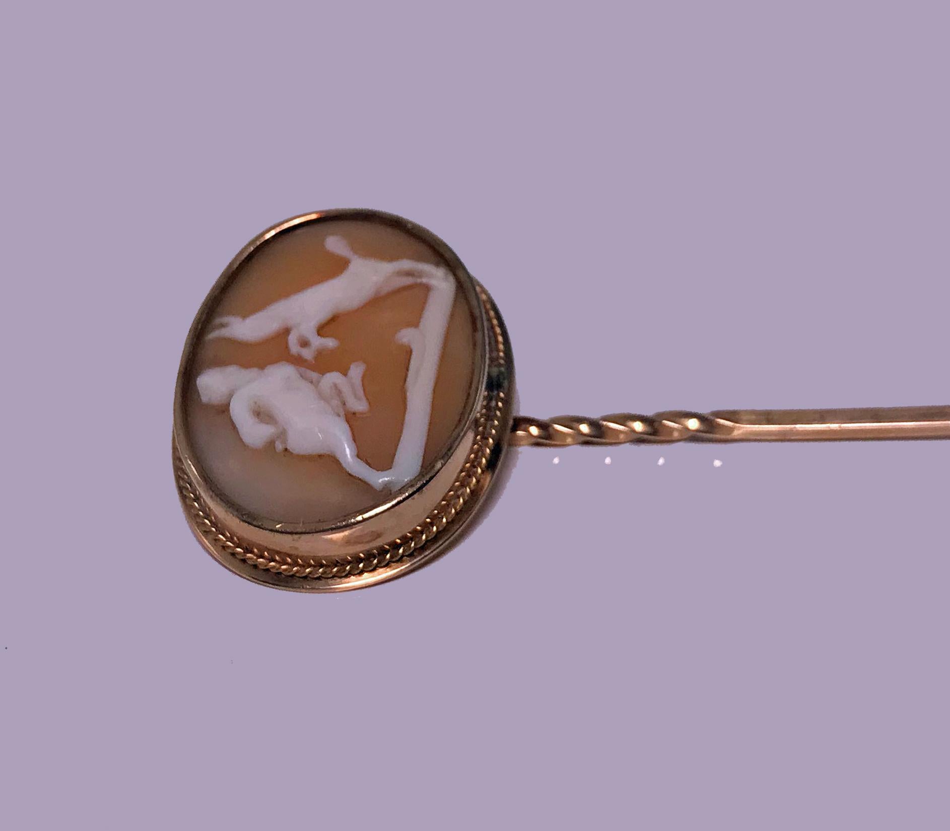 Women's or Men's Antique Cameo Stickpin Satyr sparring with a Goat, circa 1875