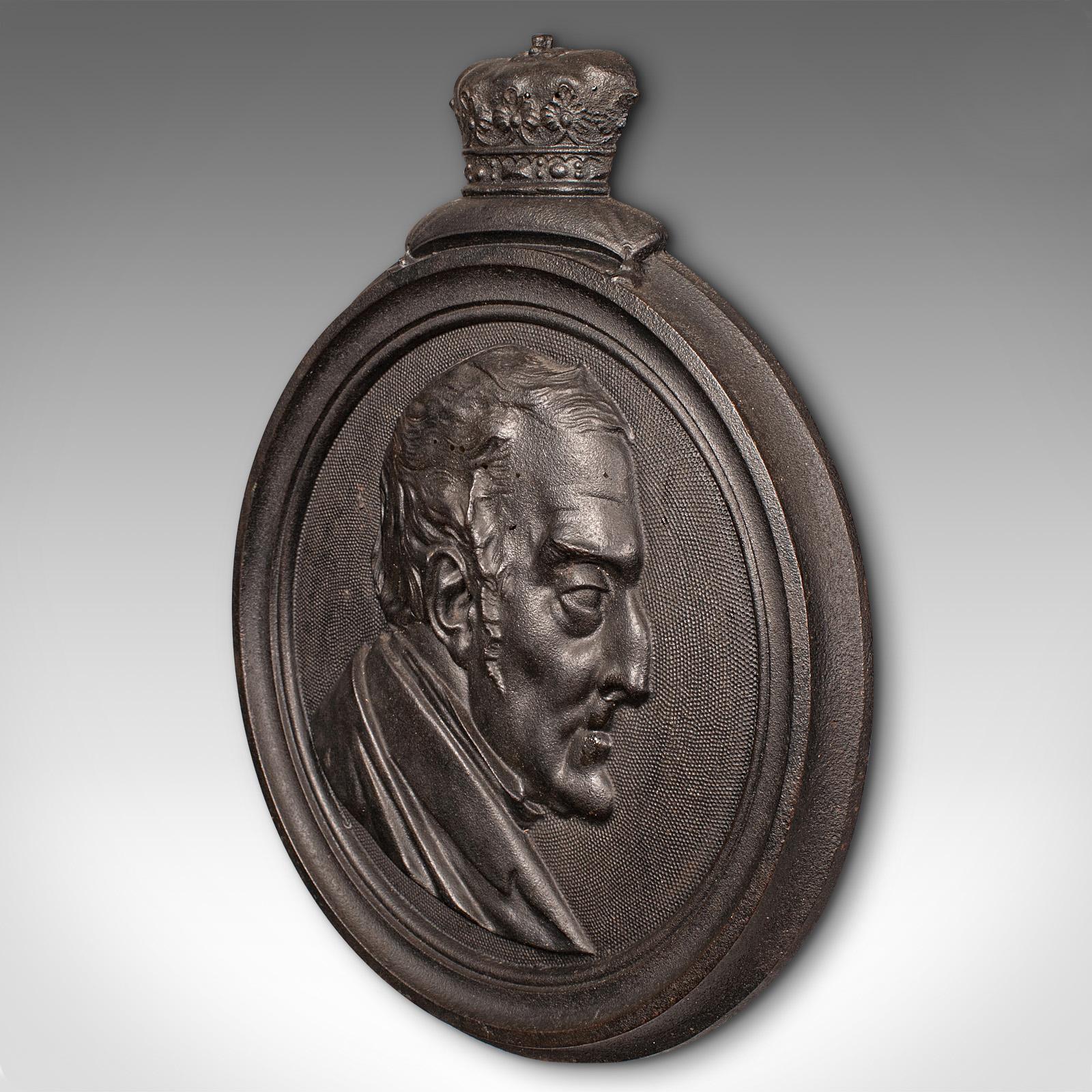 British Antique Cameo Wall Plaque, English, Cast Iron, Duke of Wellington, Victorian For Sale