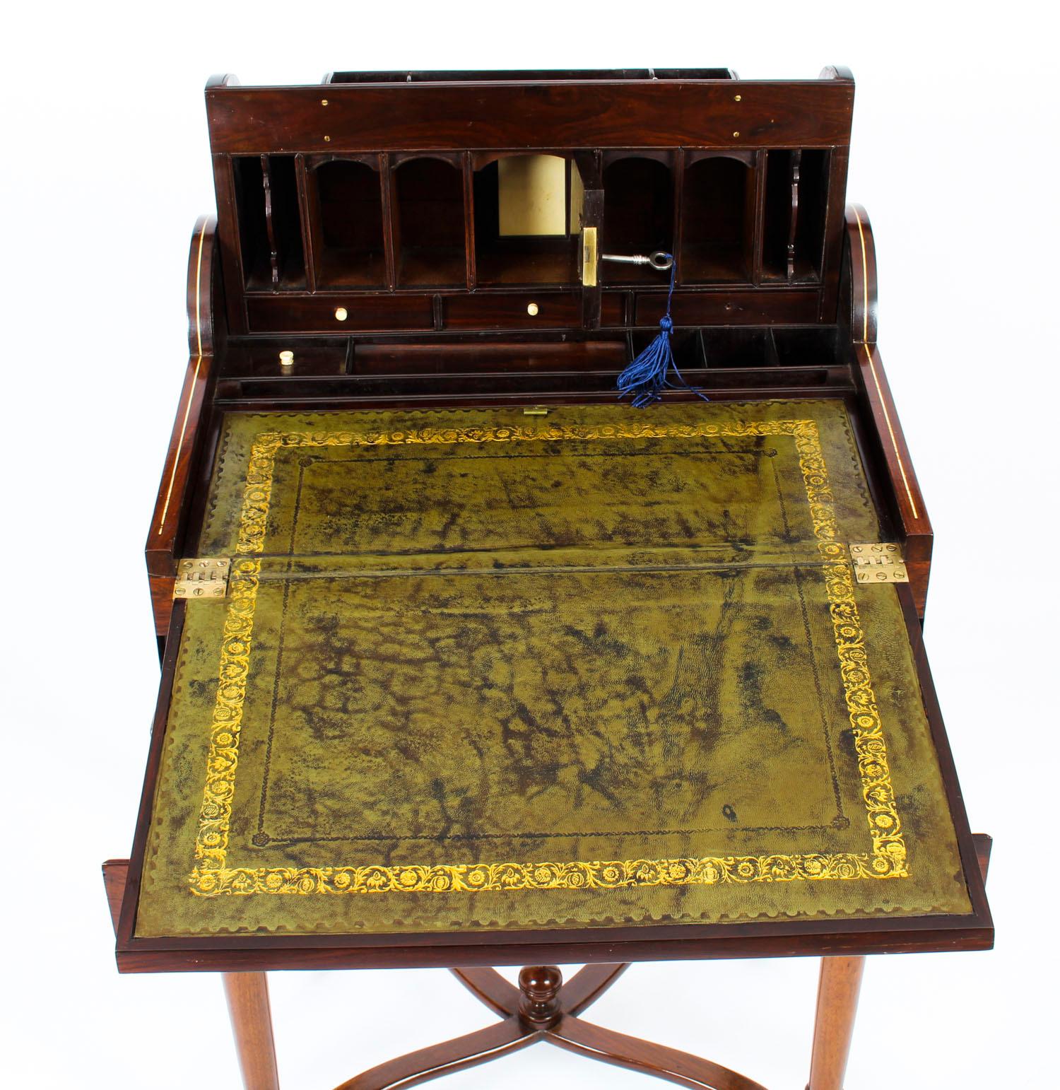 Antique Campaign Anglo-Indian Padouk Tambour Writing Slope Desk, 19th Century 5