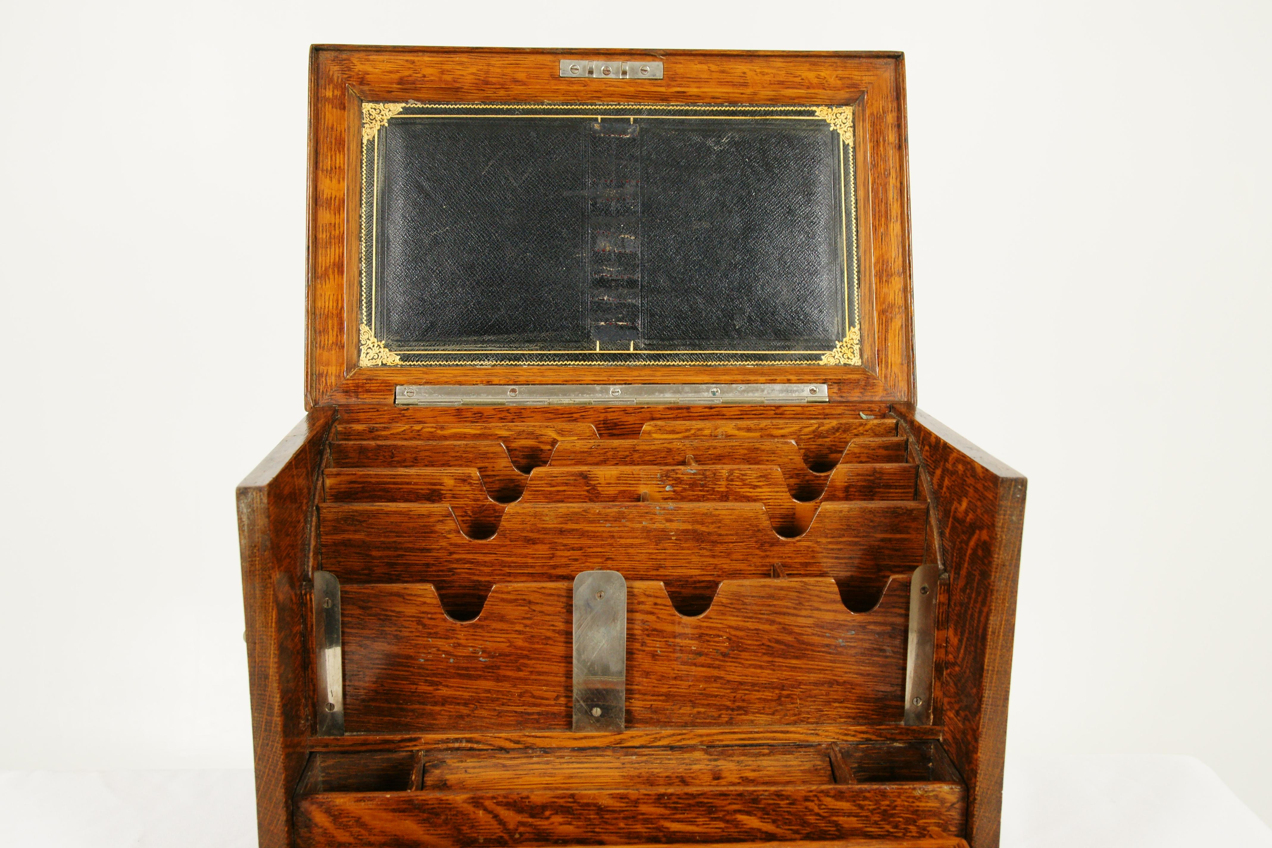 Antique Campaign Box, Stationery Box, Victorian Writing Box, Oak Desk, B1703 1