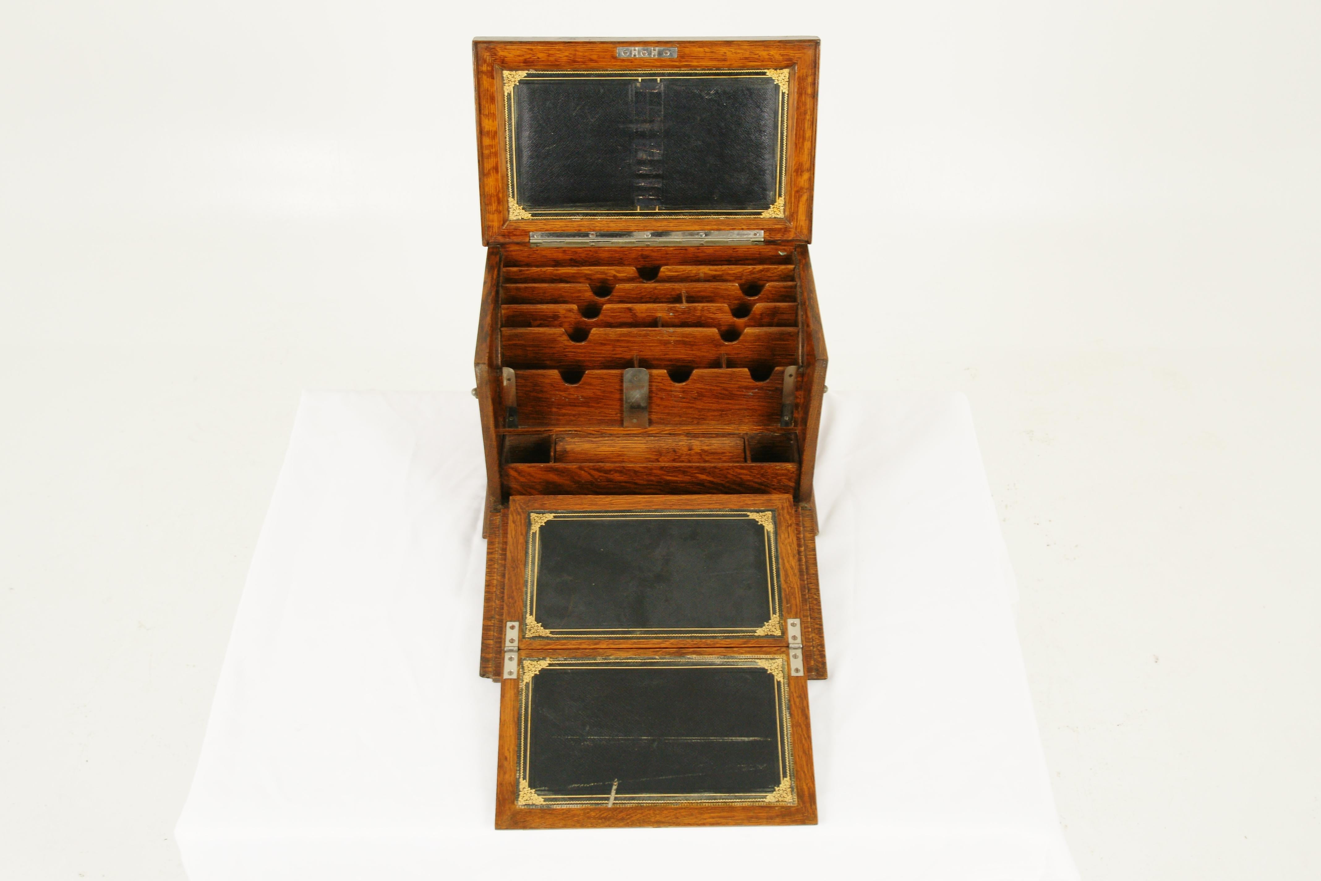 Antique Campaign Box, Stationery Box, Victorian Writing Box, Oak Desk, B1703 3