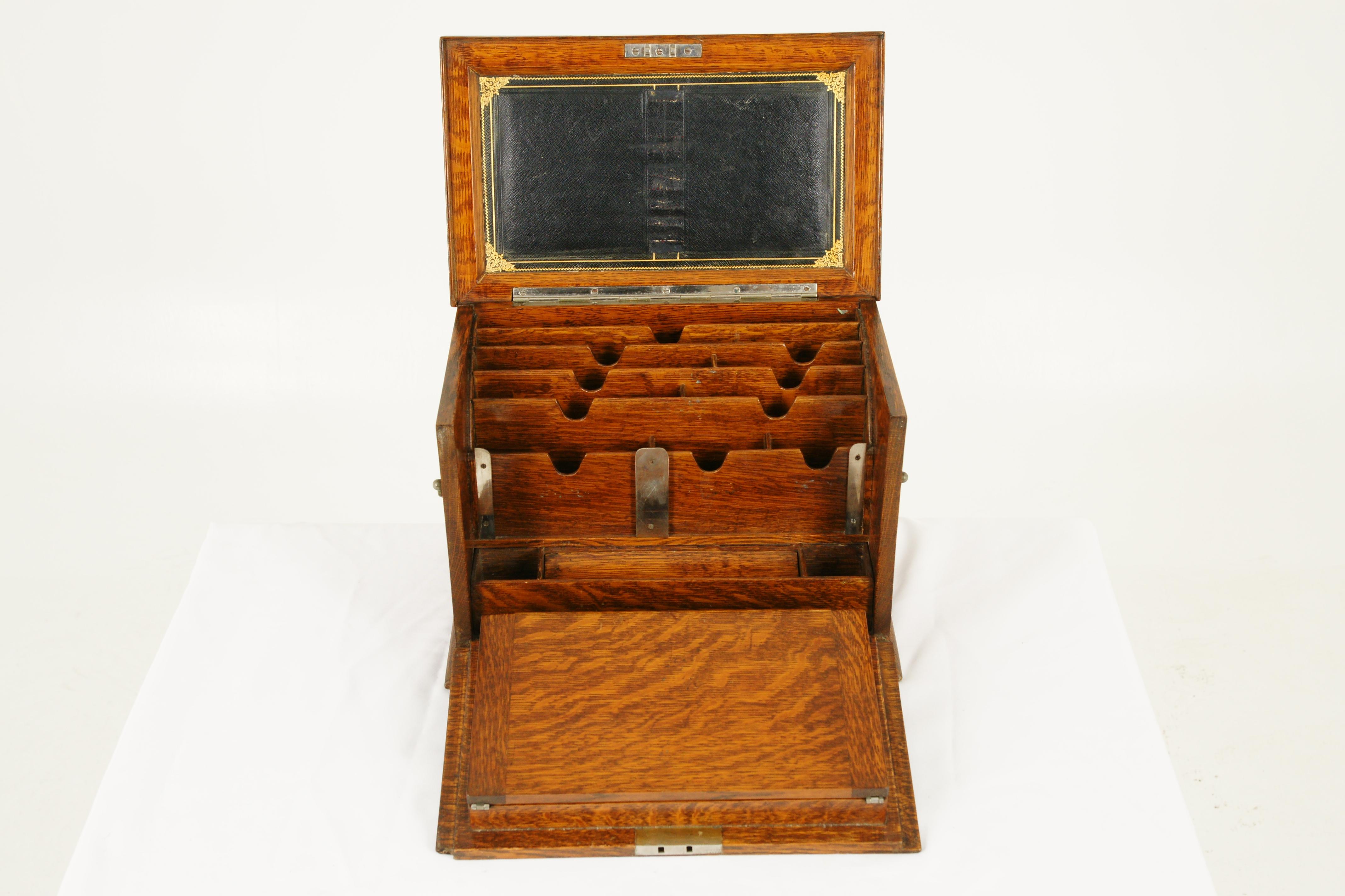 Antique Campaign Box, Stationery Box, Victorian Writing Box, Oak Desk, B1703 4