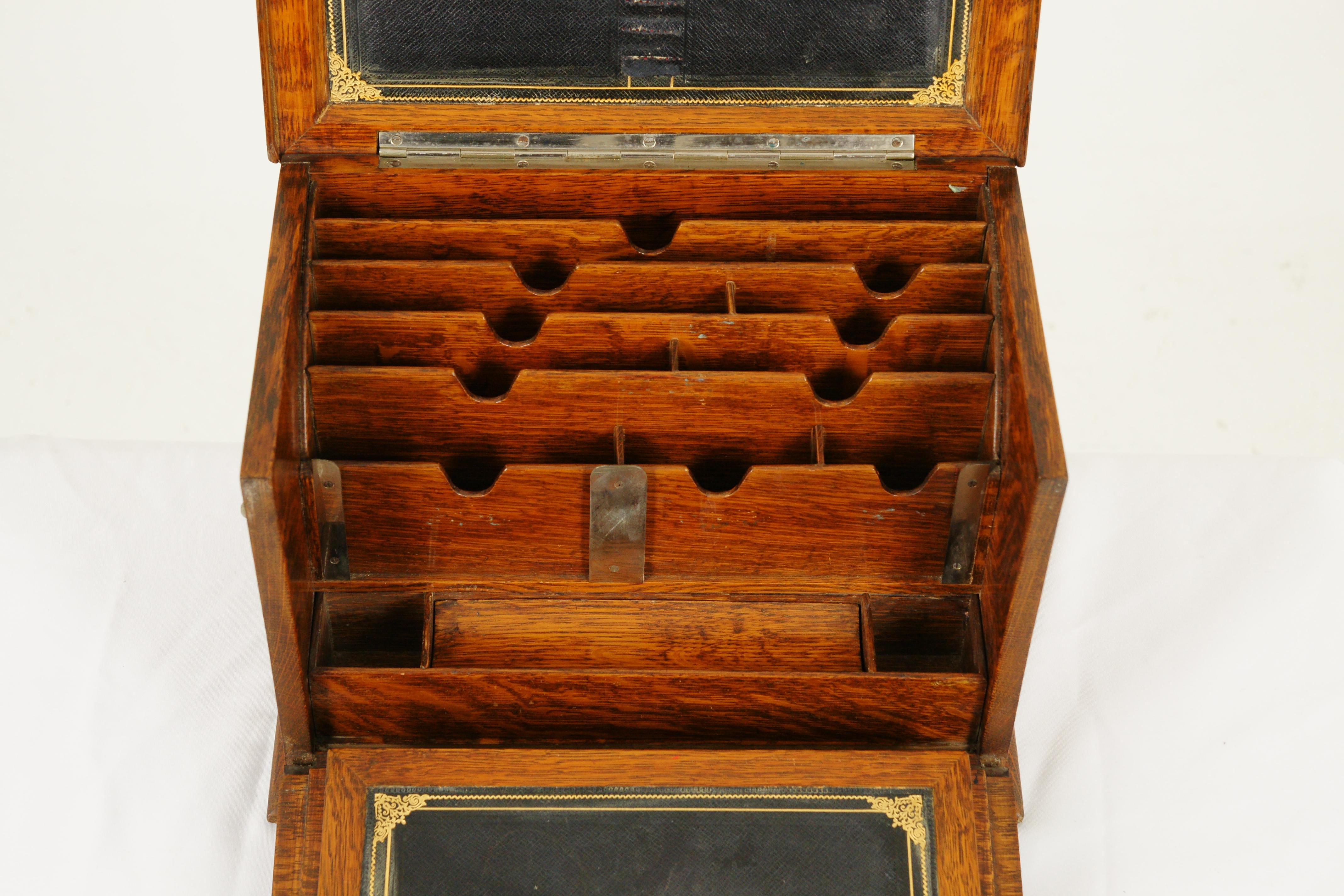 Late 19th Century Antique Campaign Box, Stationery Box, Victorian Writing Box, Oak Desk, B1703