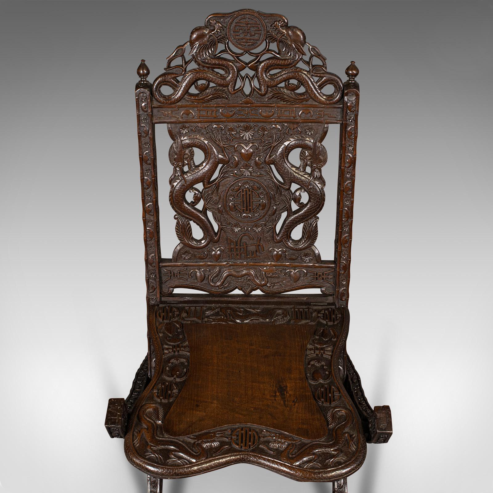 Antique Campaign Chair, Chinese, Carved, Folding Colonial Seat, Victorian, 1850 2
