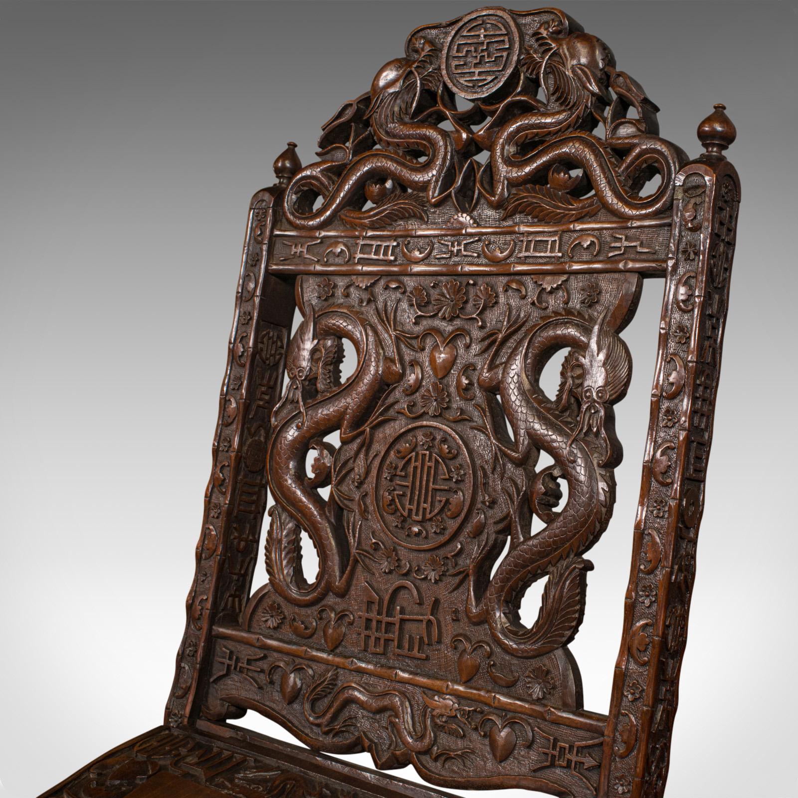 Antique Campaign Chair, Chinese, Carved, Folding Colonial Seat, Victorian, 1850 3