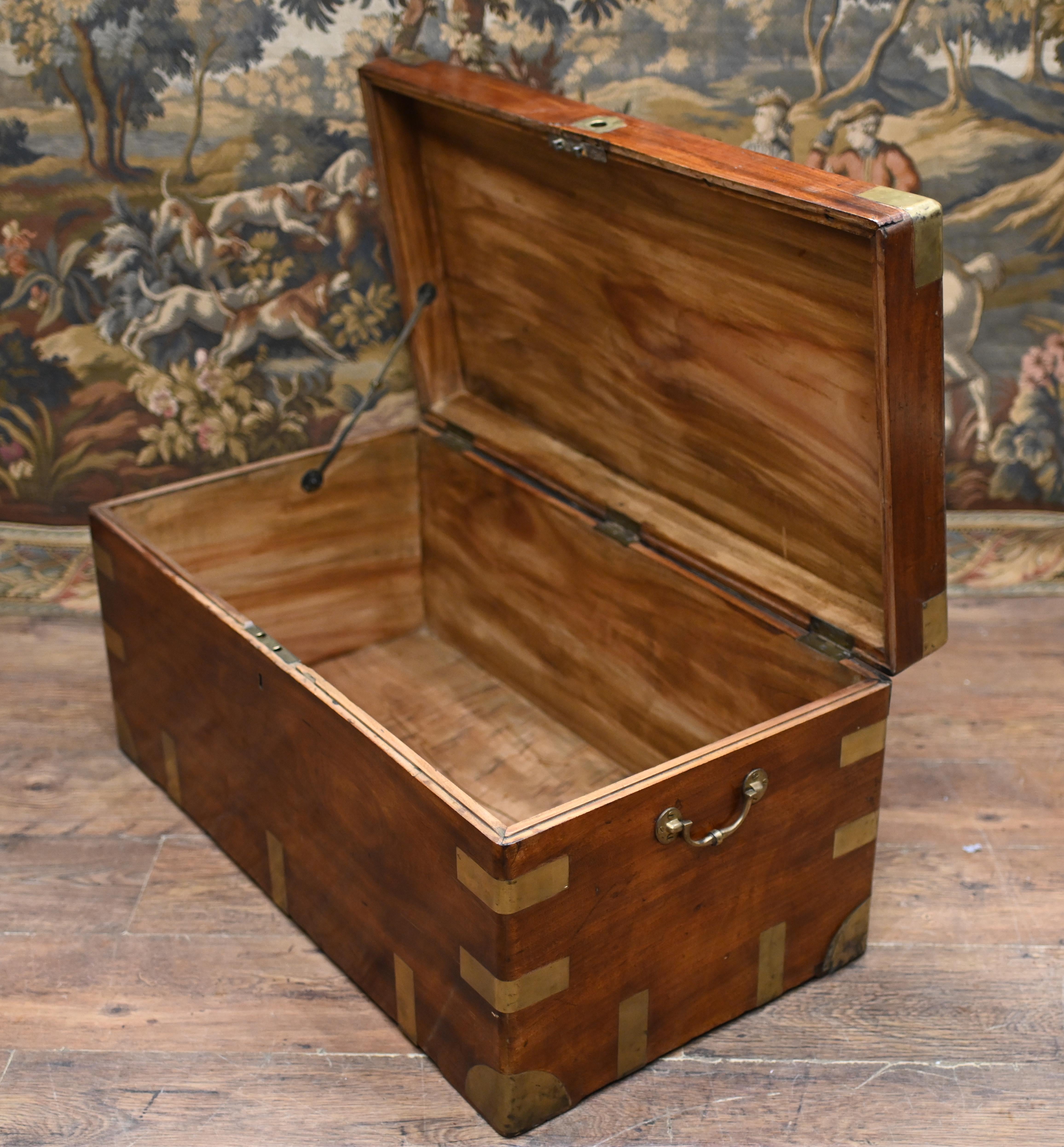 Wood Antique Campaign Chest Camphor Luggage Box Case 1880 For Sale