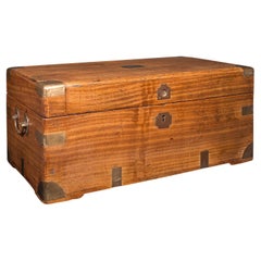 Antique Campaign Chest, English, Camphorwood Storage Box, Trunk, Victorian, 1850