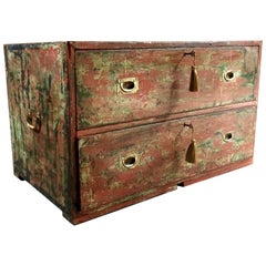 Antique Campaign Chest of Drawers Coffee Table Distressed Painted Victorian