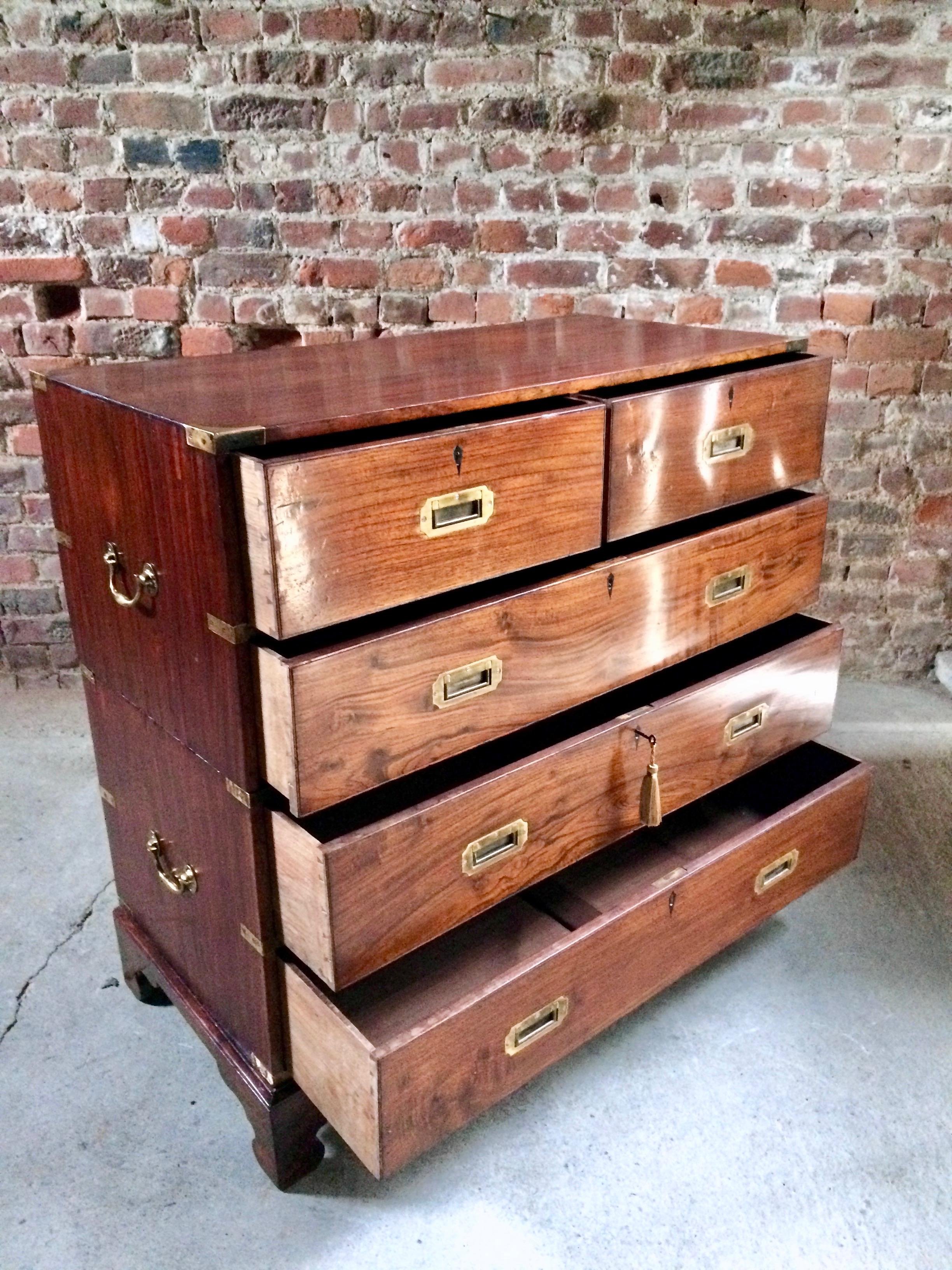 Mid-19th Century Antique Campaign Chest of Drawers Dresser Mahogany circa 1860 Victorian No.4