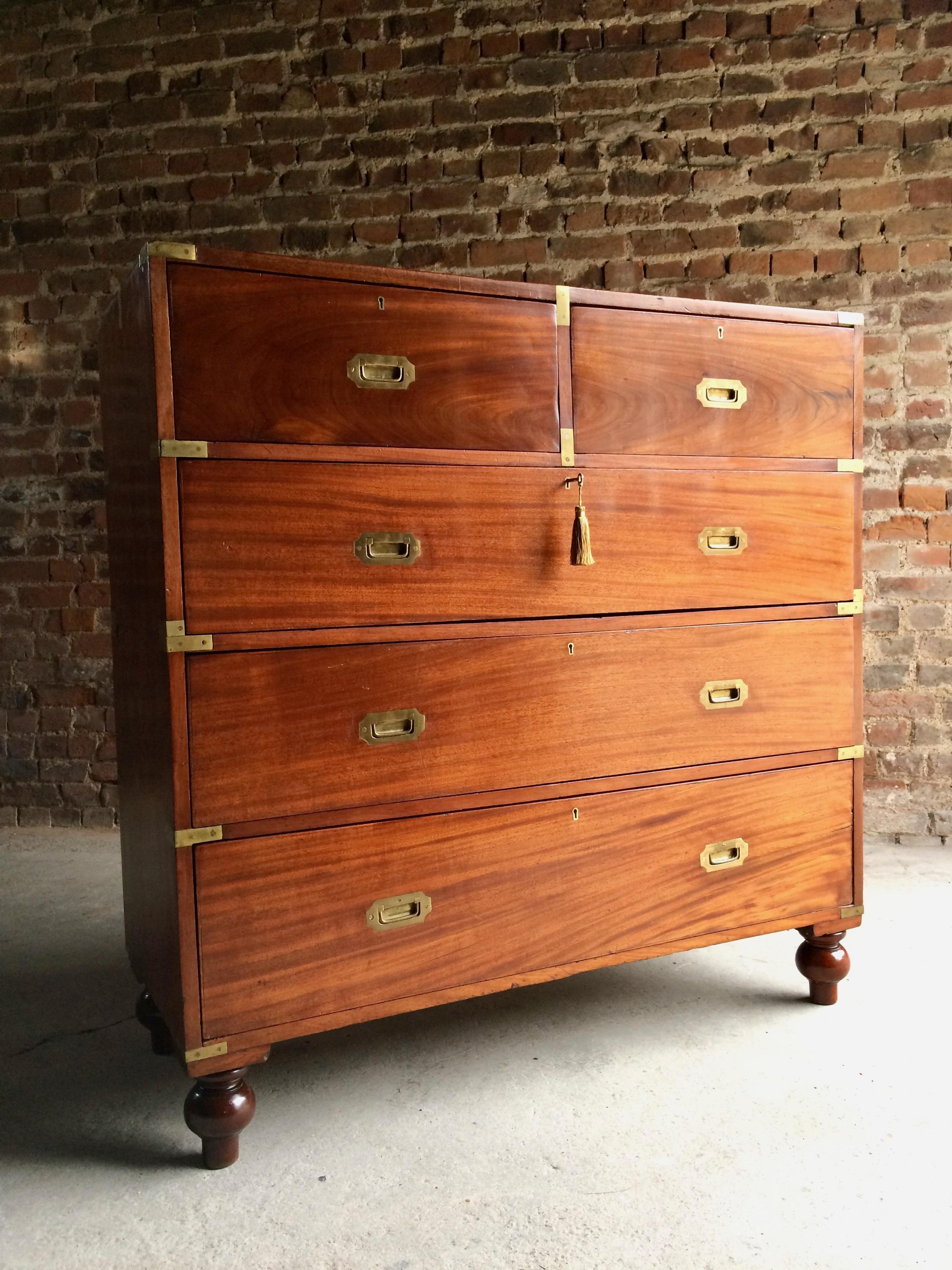 British Antique Campaign Chest of Drawers Dresser Mahogany Tall Military Victorian No.3