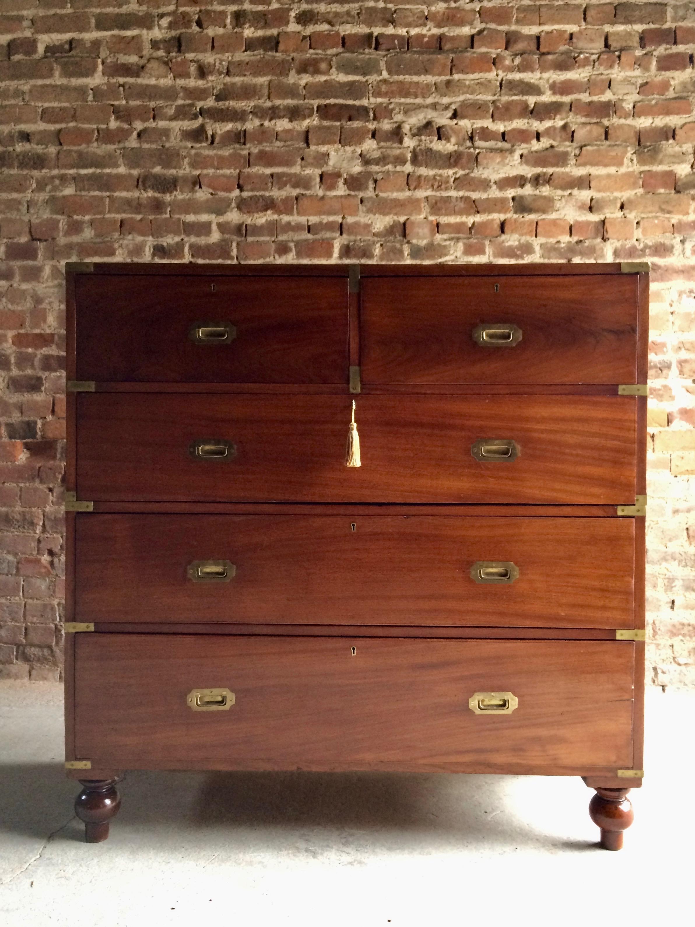 Antique Campaign Chest of Drawers Dresser Mahogany Tall Military Victorian No.3 In Excellent Condition In Longdon, Tewkesbury