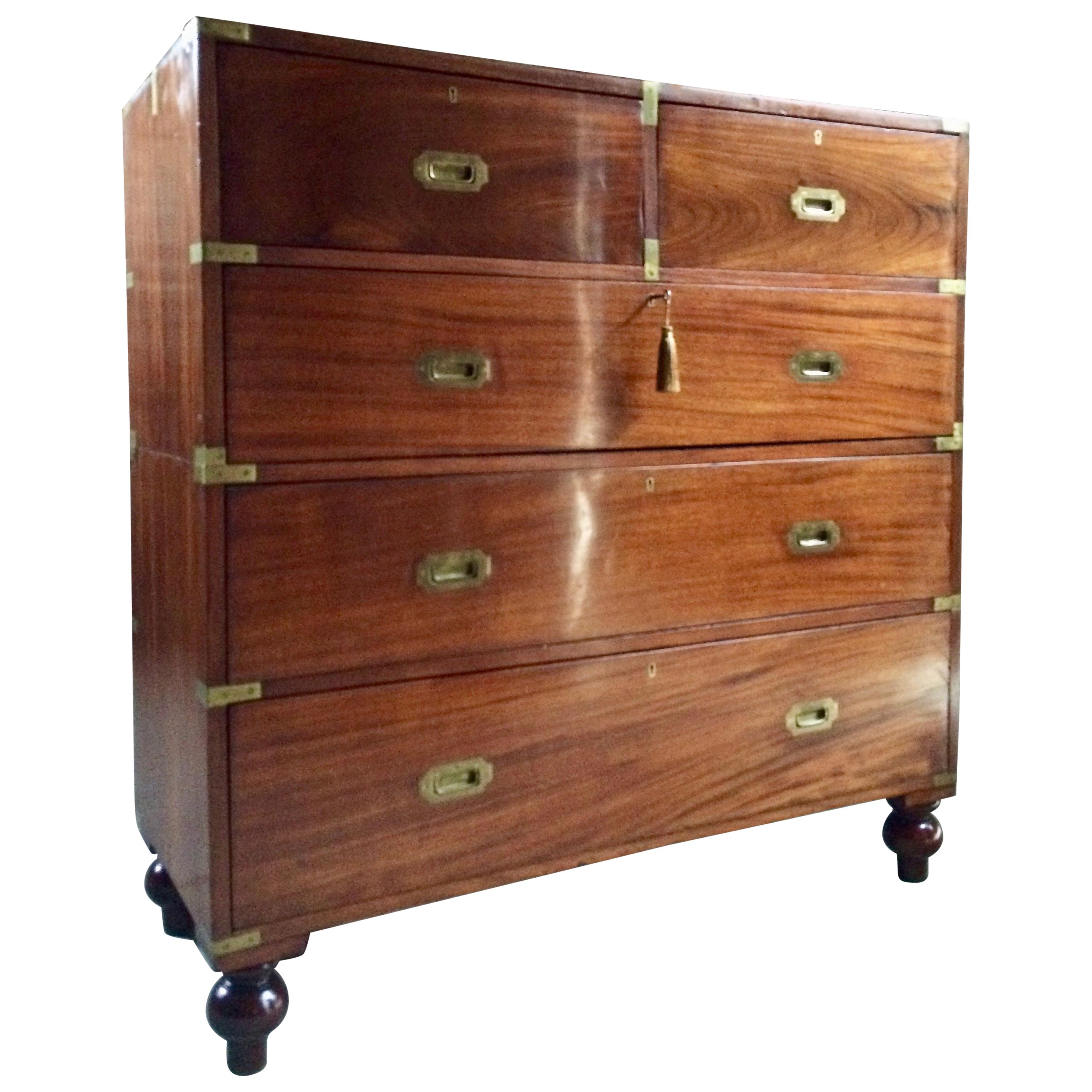 Antique Campaign Chest of Drawers Dresser Mahogany Tall Military Victorian No.3