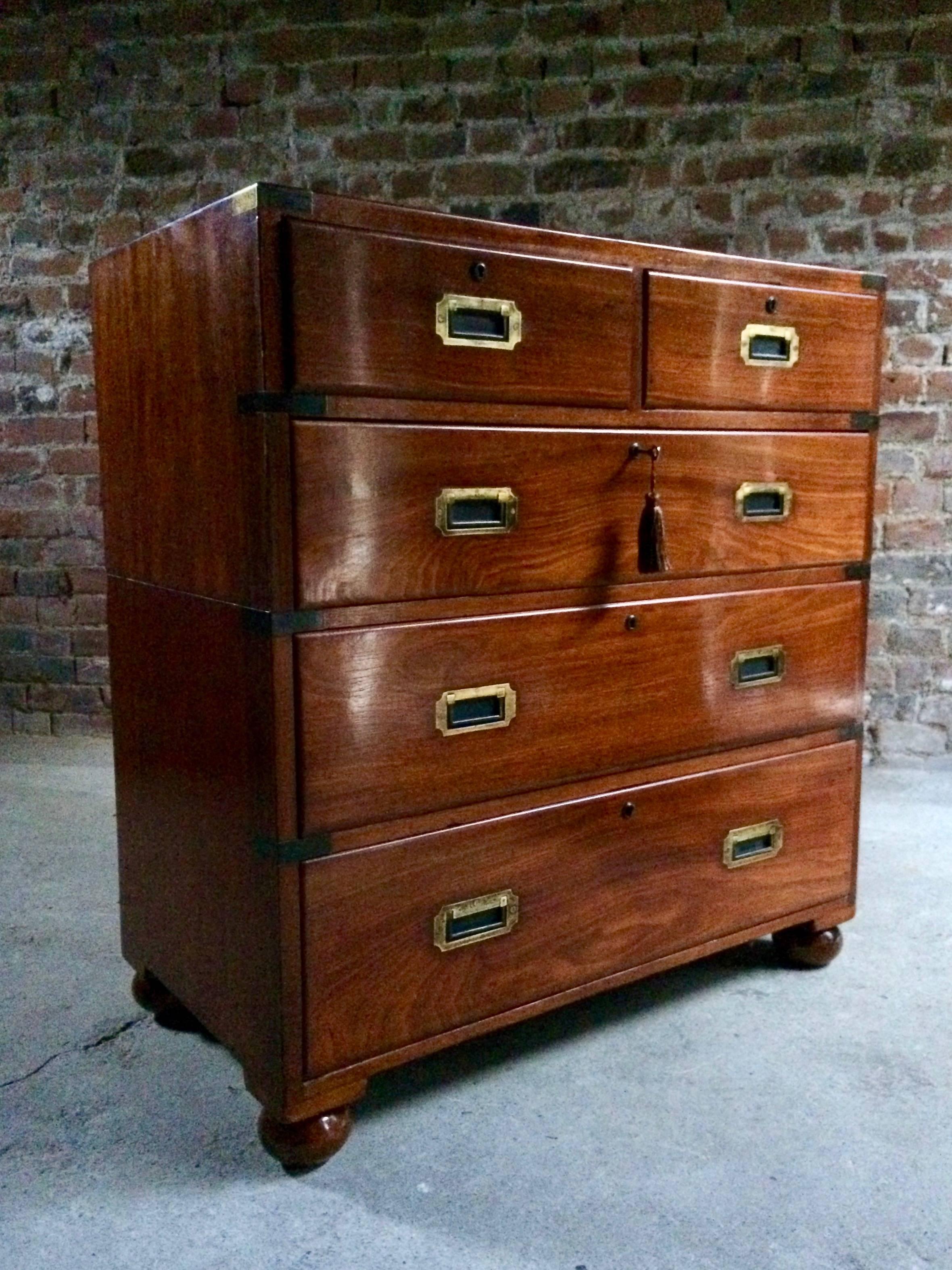 Antique Campaign Chest of Drawers Dresser Teak Military Victorian No.1 3