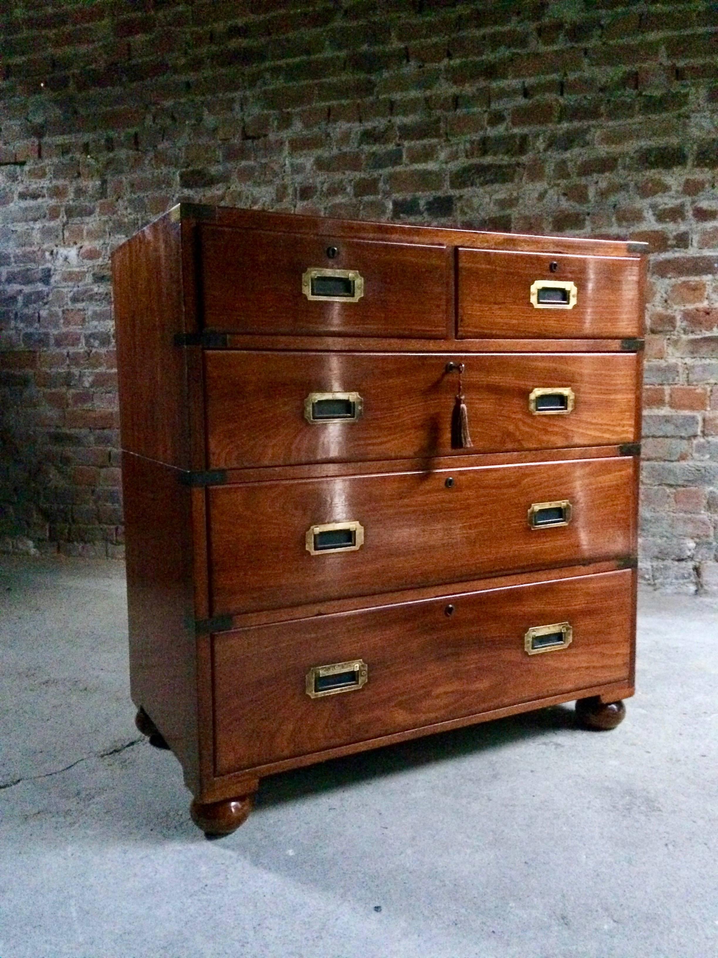 Antique Campaign Chest of Drawers Dresser Teak Military Victorian No.1 4