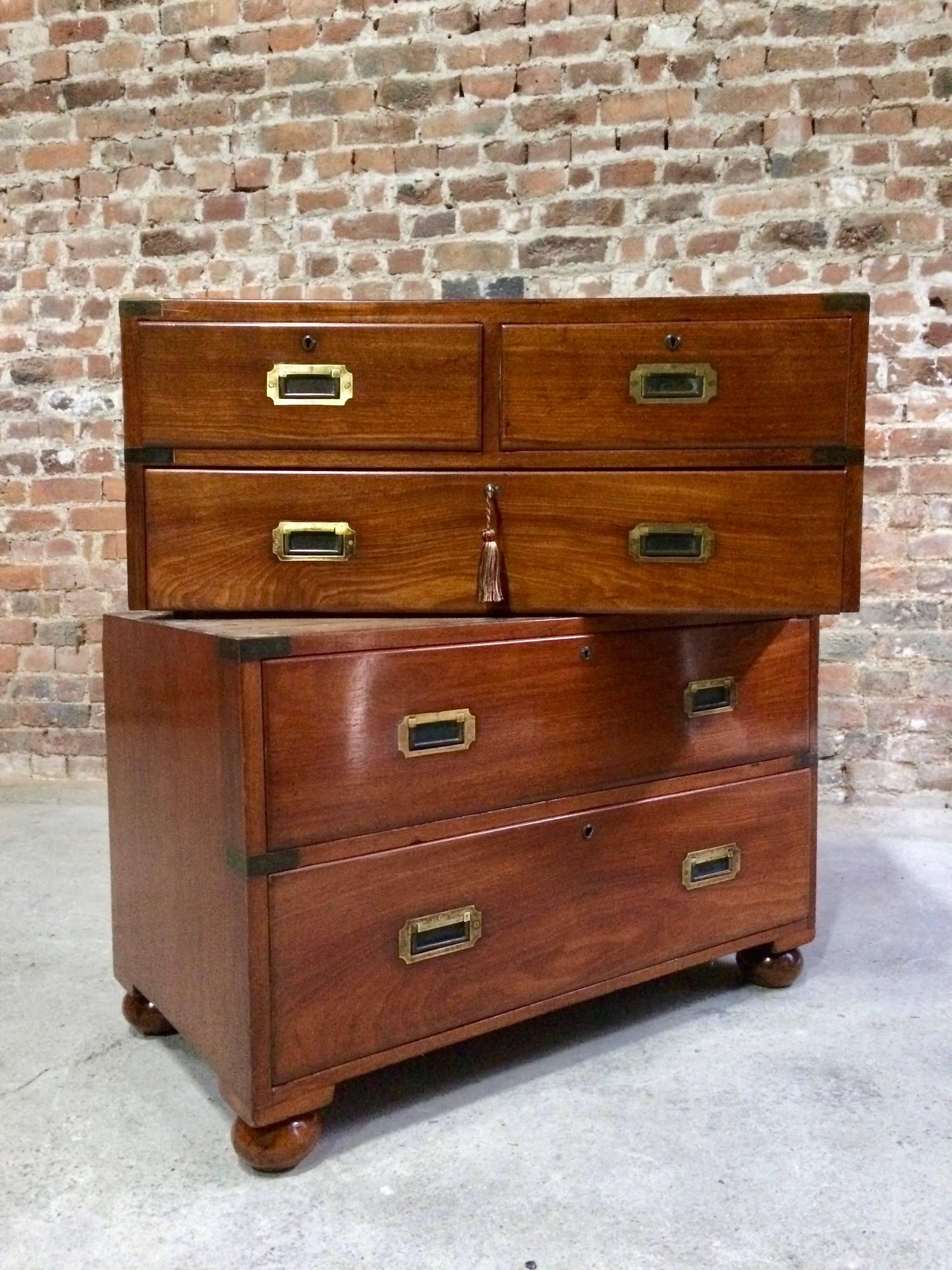 Antique Campaign Chest of Drawers Dresser Teak Military Victorian No.1 5